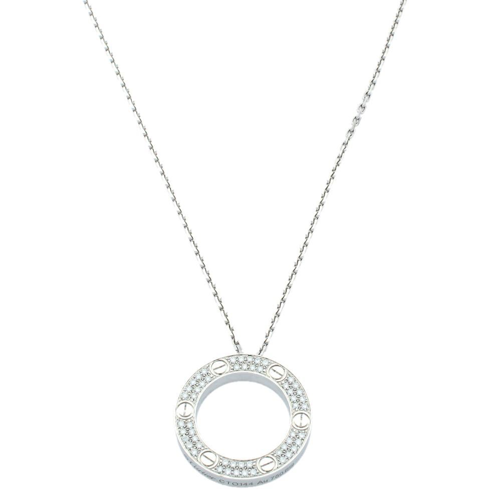 Cartier Love Diamond - Paved 18K White Gold Necklace In Good Condition In Dubai, Al Qouz 2