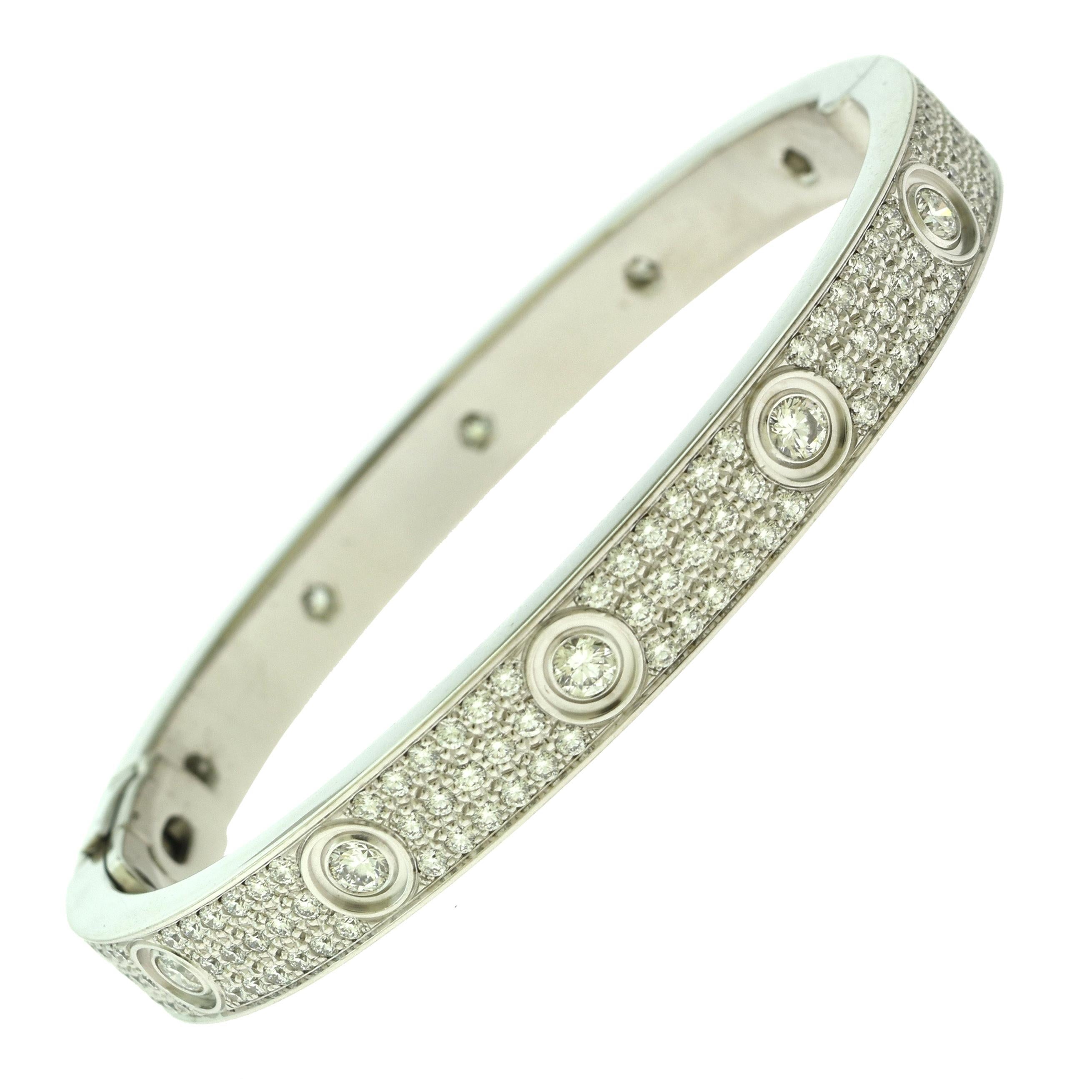 Cartier Love Diamond-Paved 18 Karat White Gold Bangle Bracelet