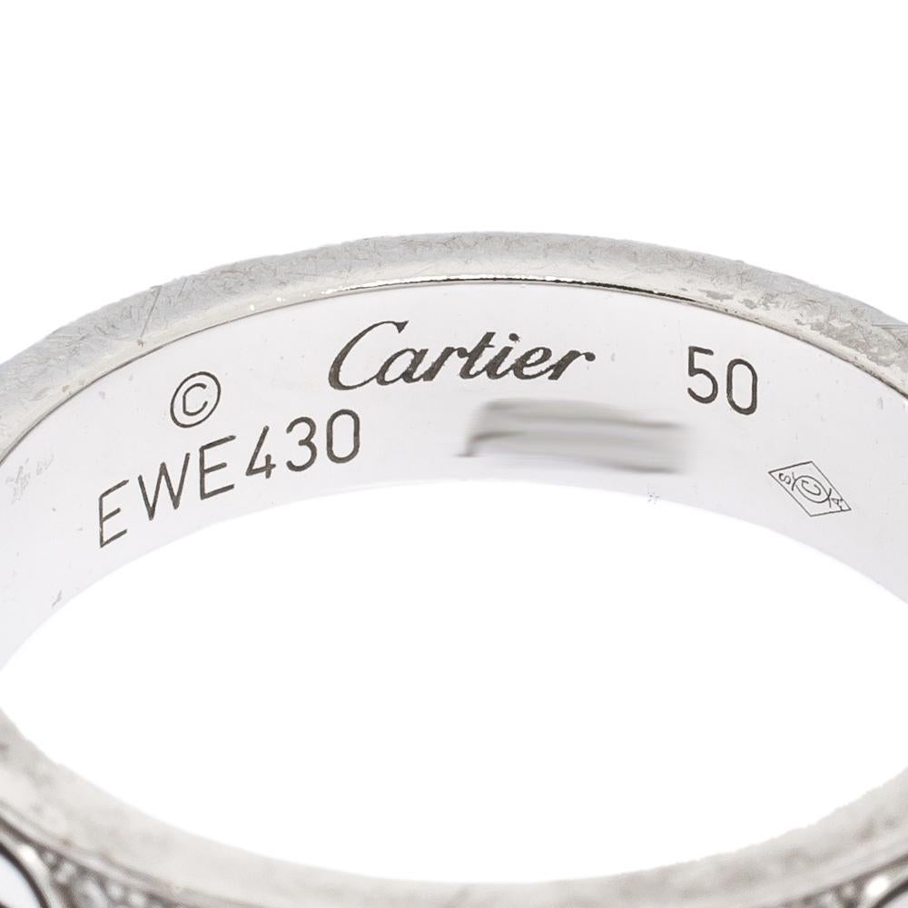 Contemporary Cartier Love Diamond Paved 18k White Gold Wedding Band Ring Size 50