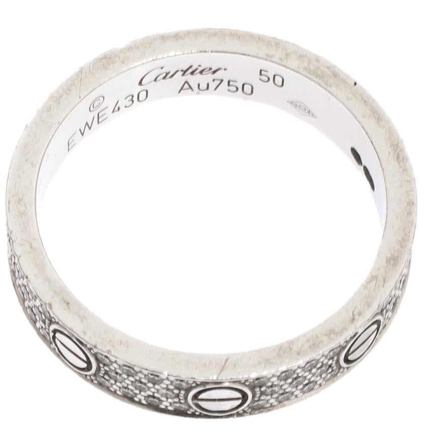 Cartier Love Diamond Paved 18k White Gold Wedding Band Ring Size 50