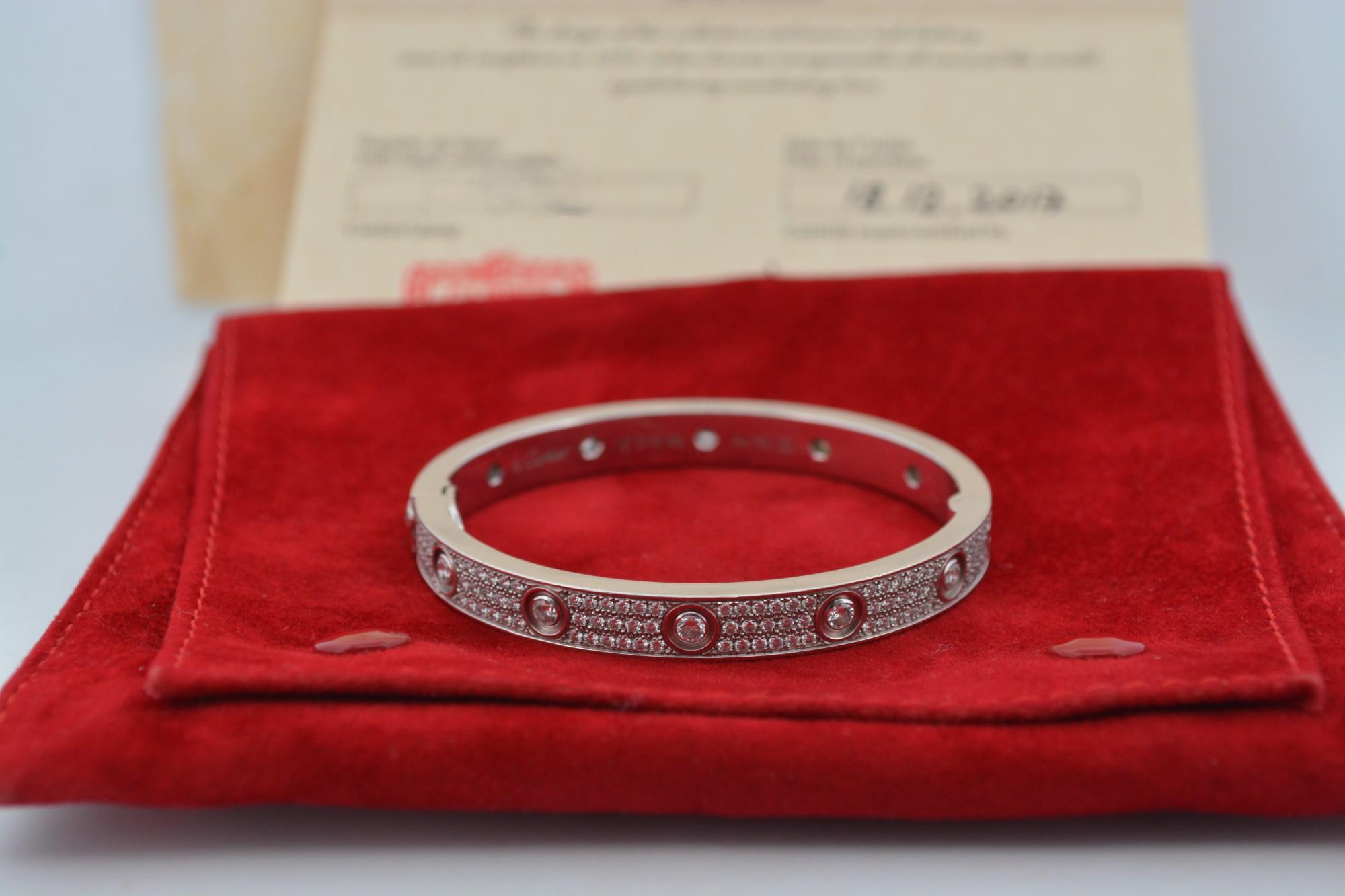 Cartier LOVE Diamond Paved Bracelet 18K White Gold In Excellent Condition In București, București