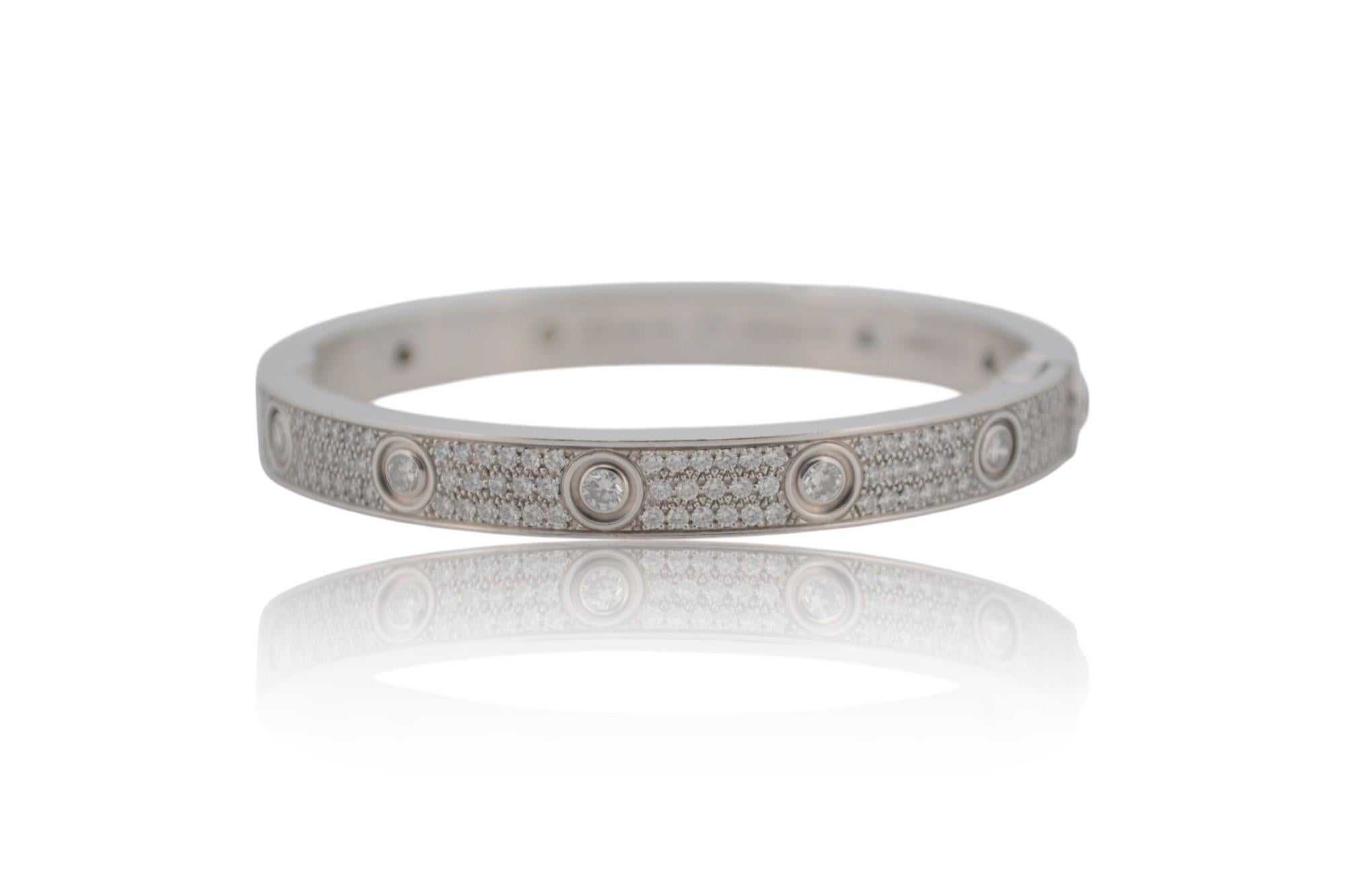 Women's Cartier LOVE Diamond Paved Bracelet 18K White Gold