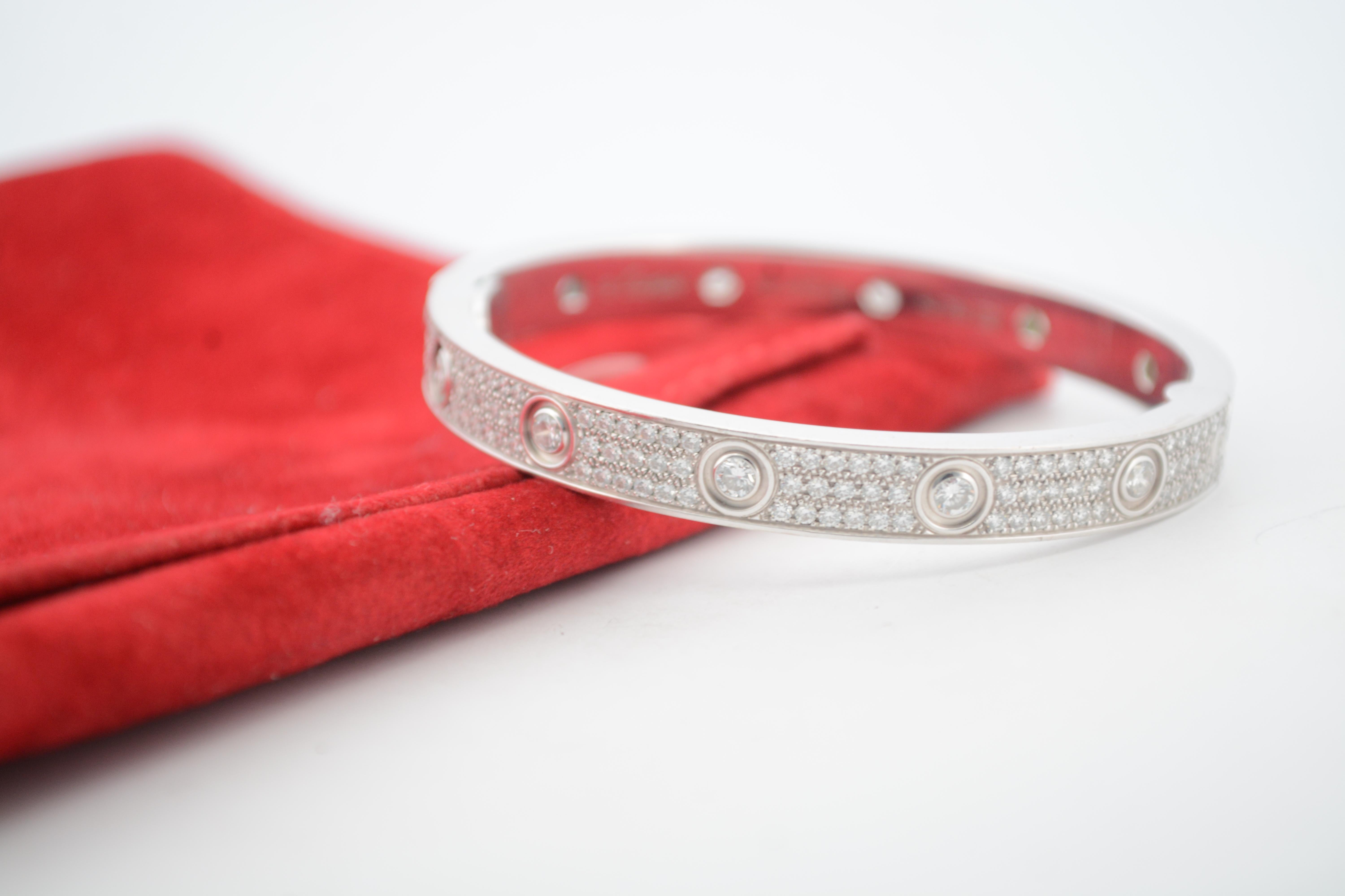Cartier LOVE Diamond Paved Bracelet 18K White Gold 3