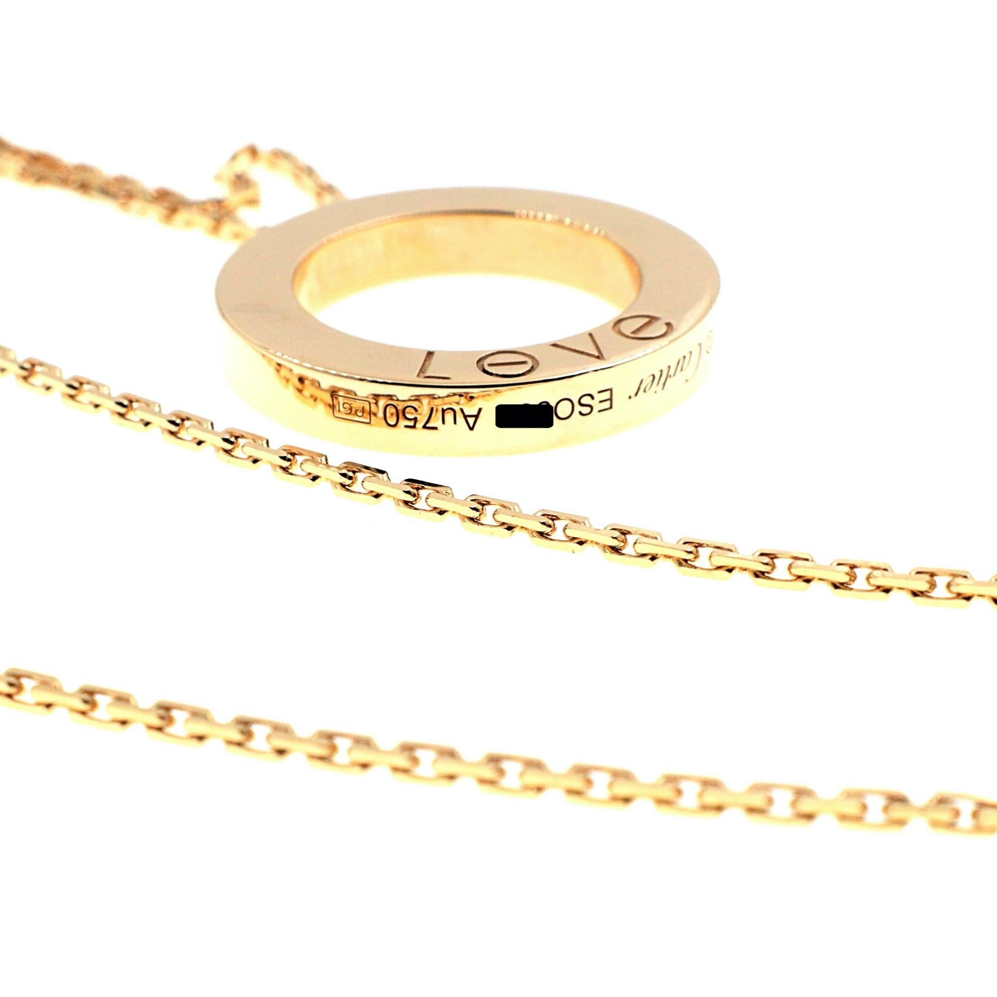 Round Cut Cartier Love Diamond Paved Necklace 18 Karat Yellow Gold Coa and Boxes
