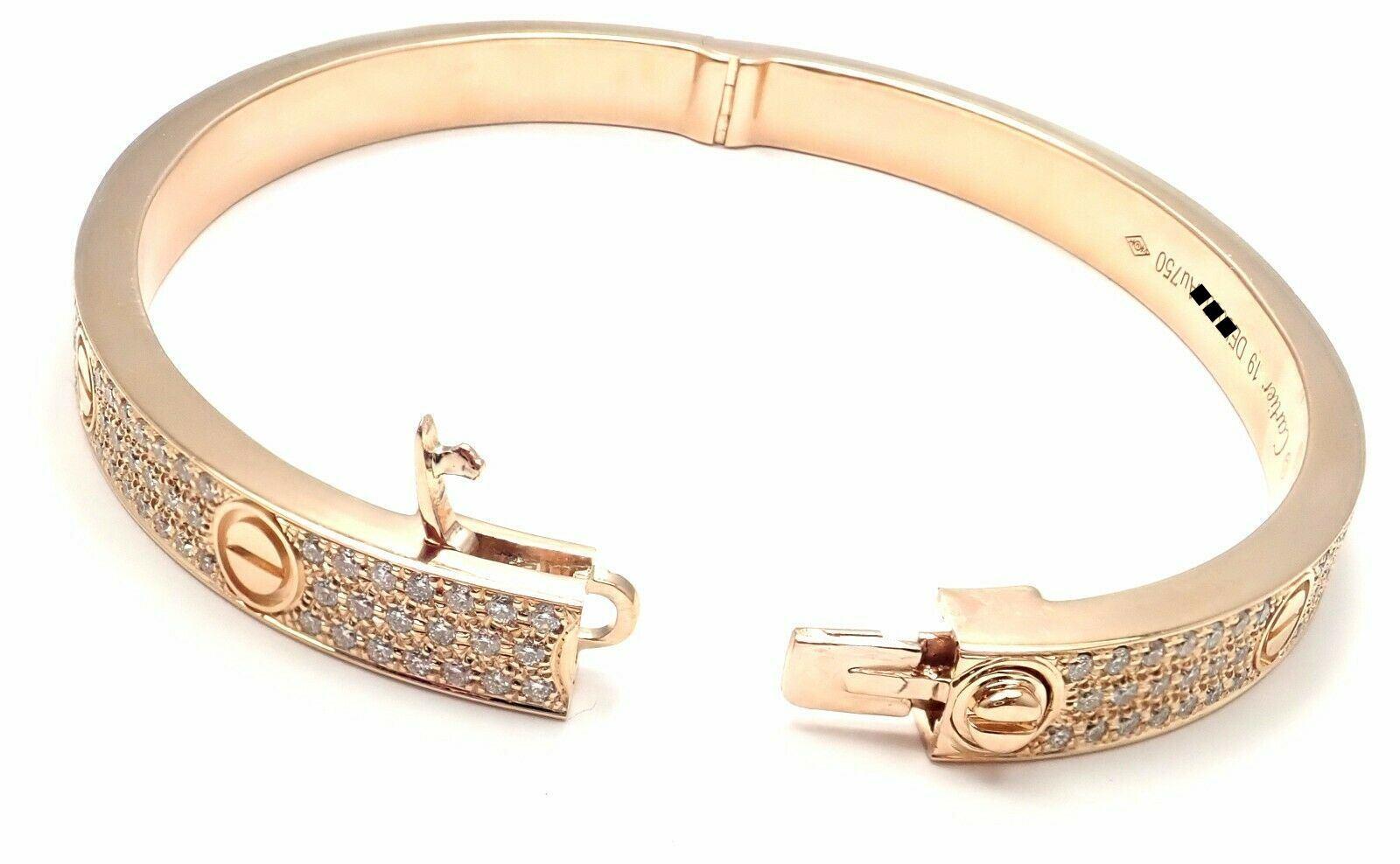 Cartier Love Diamond Paved Rose Gold Bangle Bracelet 4