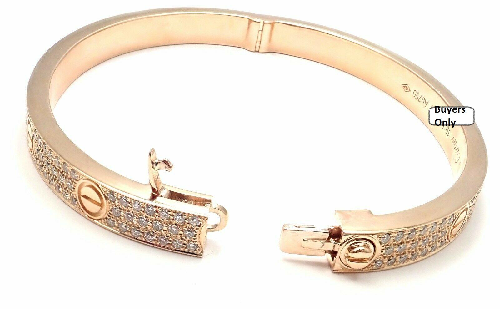 Brilliant Cut Cartier Love Diamond Paved Rose Gold Bangle Bracelet