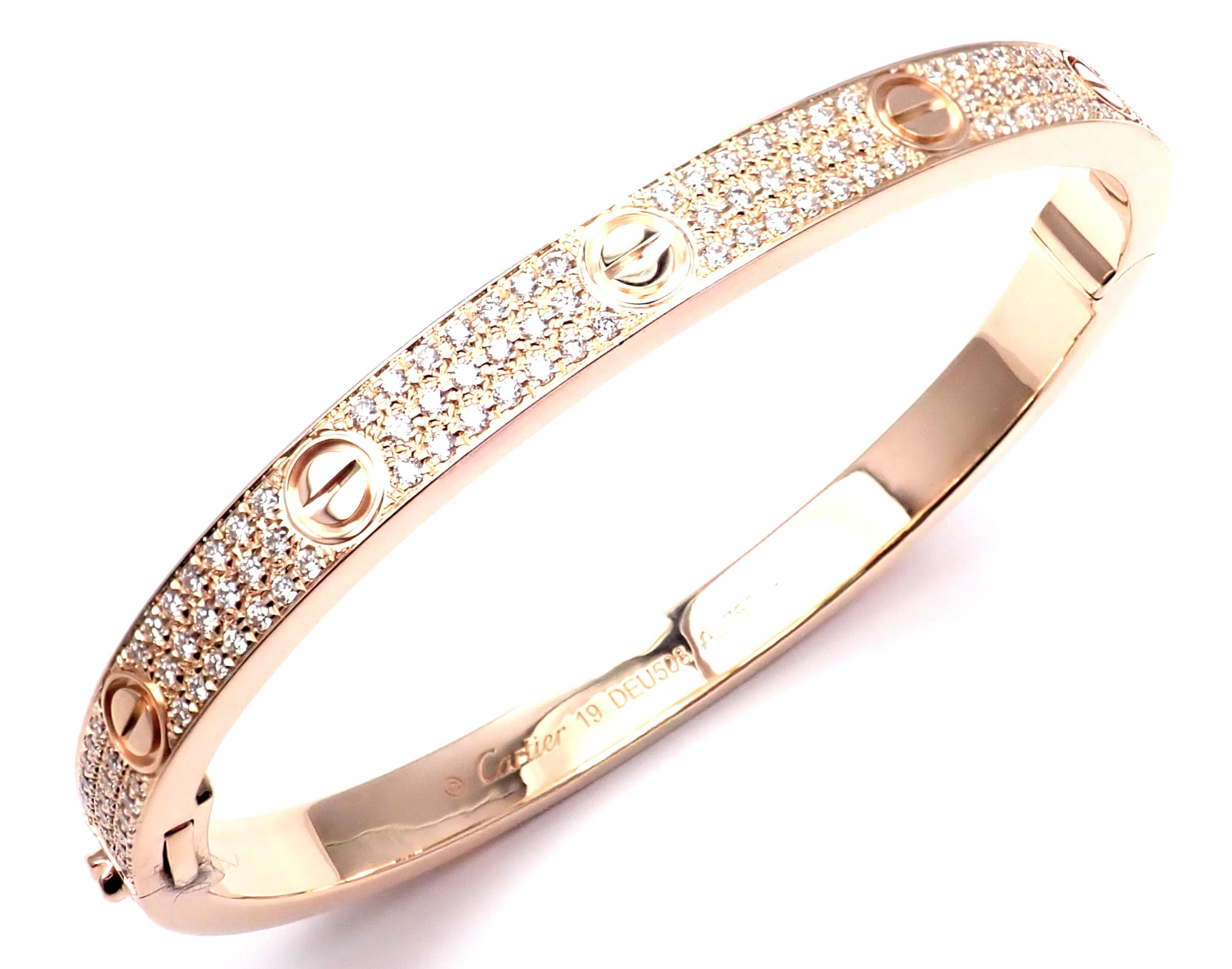 Cartier Love Diamond Paved Rose Gold Bangle Bracelet 1