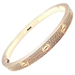 Cartier Love Diamond Paved Rose Gold Bangle Bracelet