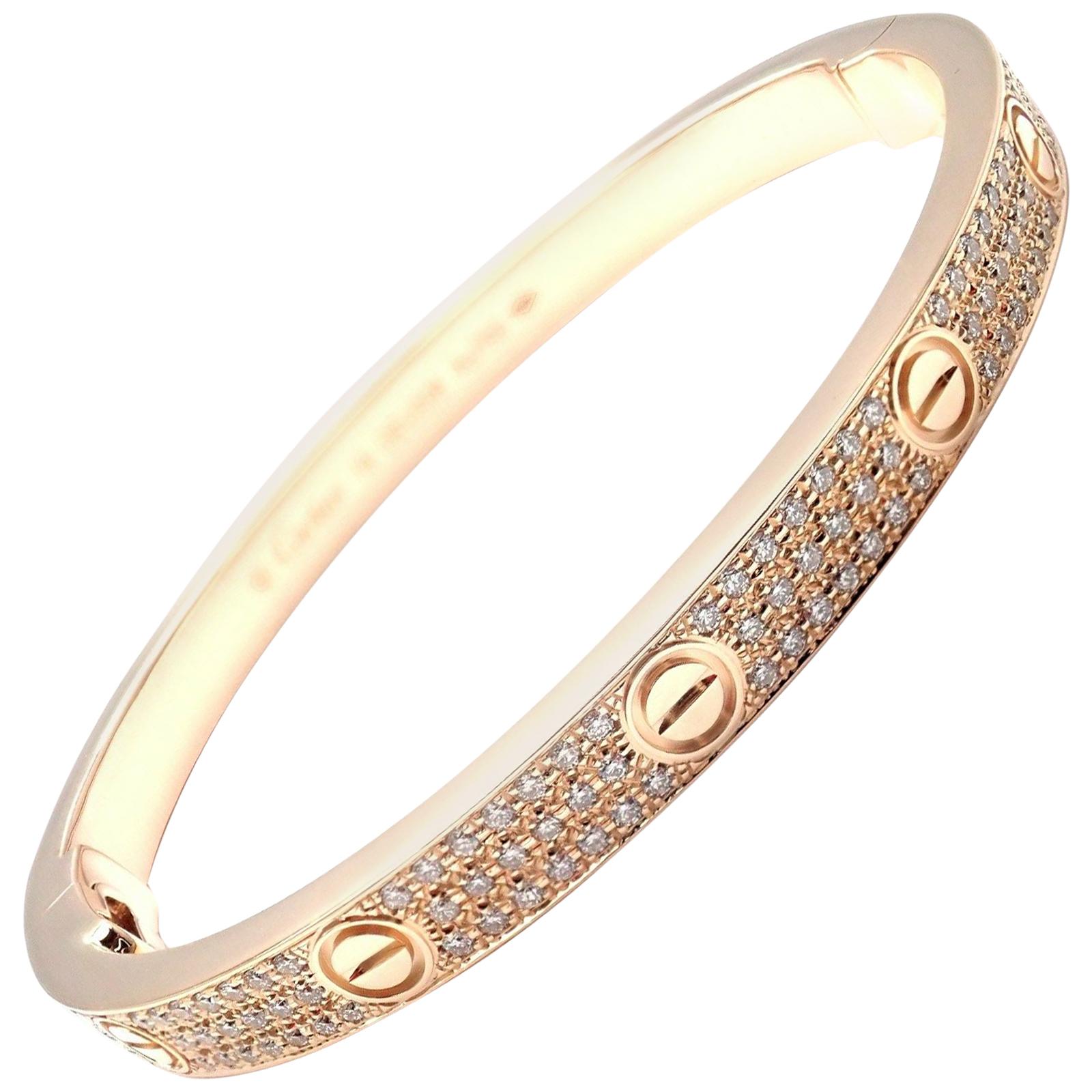 Cartier Love Diamond Paved Rose Gold Bangle Bracelet