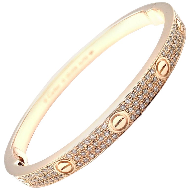 Cartier Love - Bracelet en or rose pavé de diamants sur 1stDibs