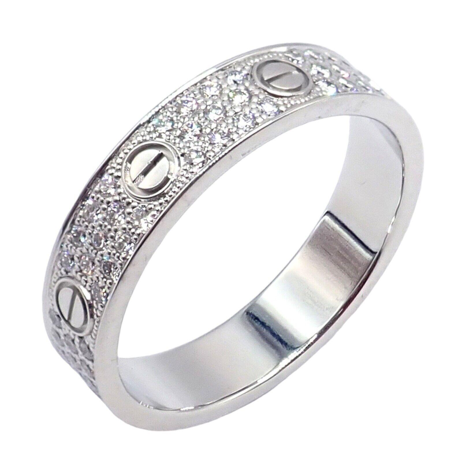 Cartier Love Diamond Paved White Gold Band Ring In Excellent Condition In Holland, PA