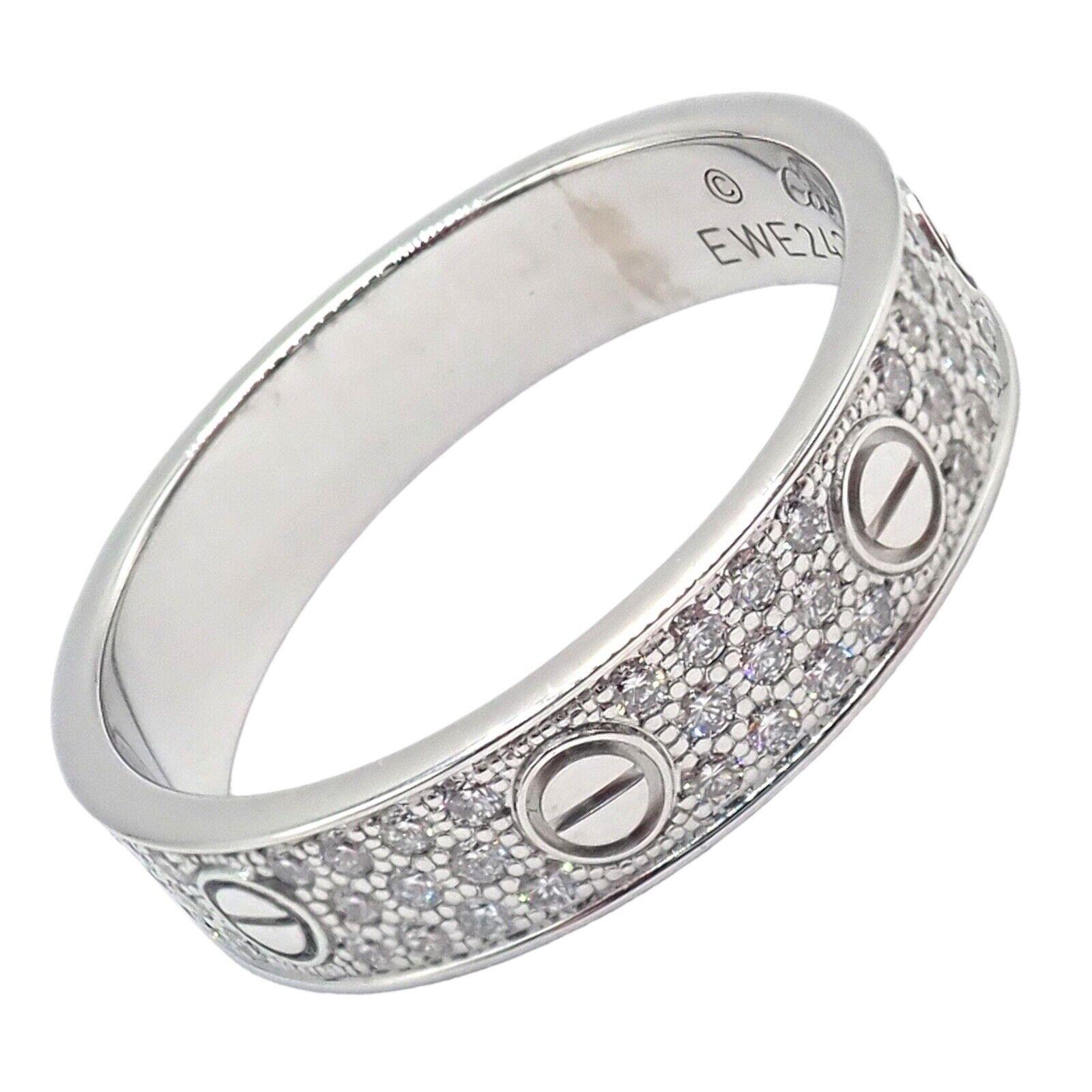 Women's or Men's Cartier Love Diamond Paved White Gold Band Ring