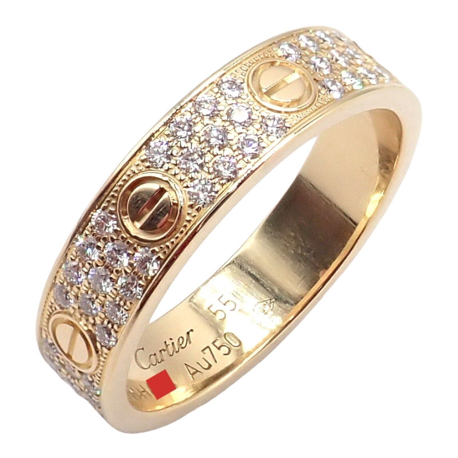 Cartier Love Diamond Paved Yellow Gold Band Ring 3