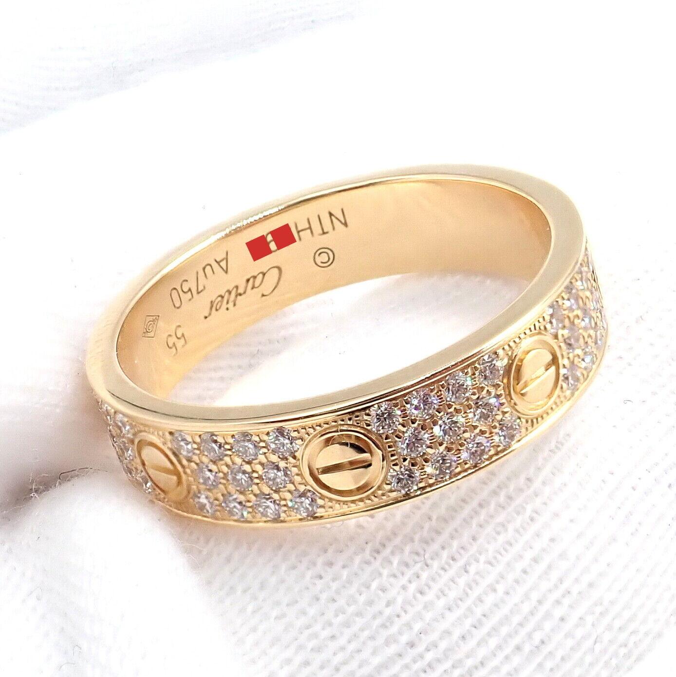 Cartier Love Diamond Paved Yellow Gold Band Ring 1