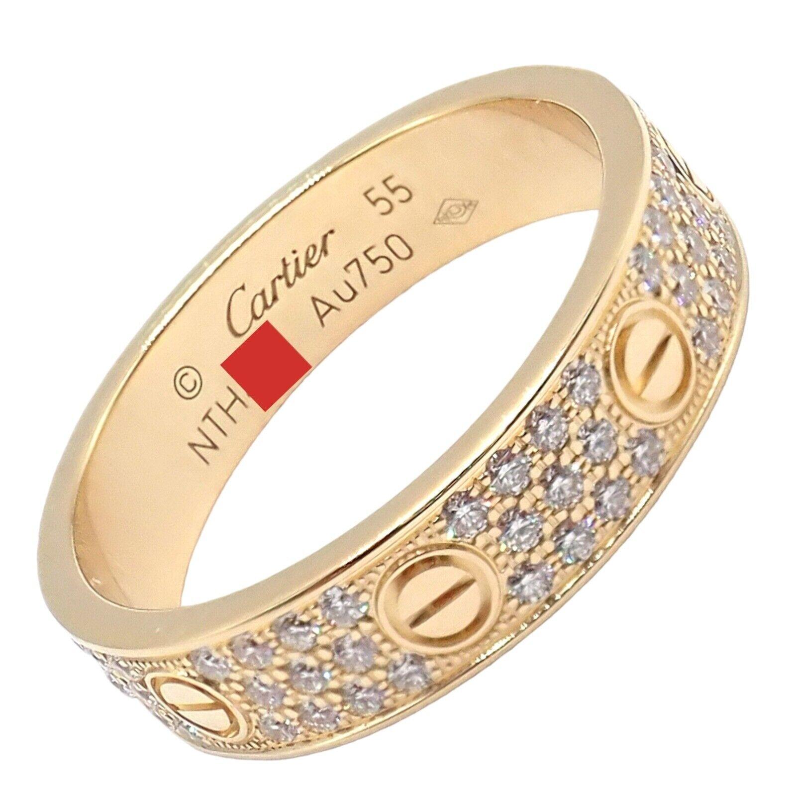 Cartier Love Diamond Paved Yellow Gold Band Ring 2