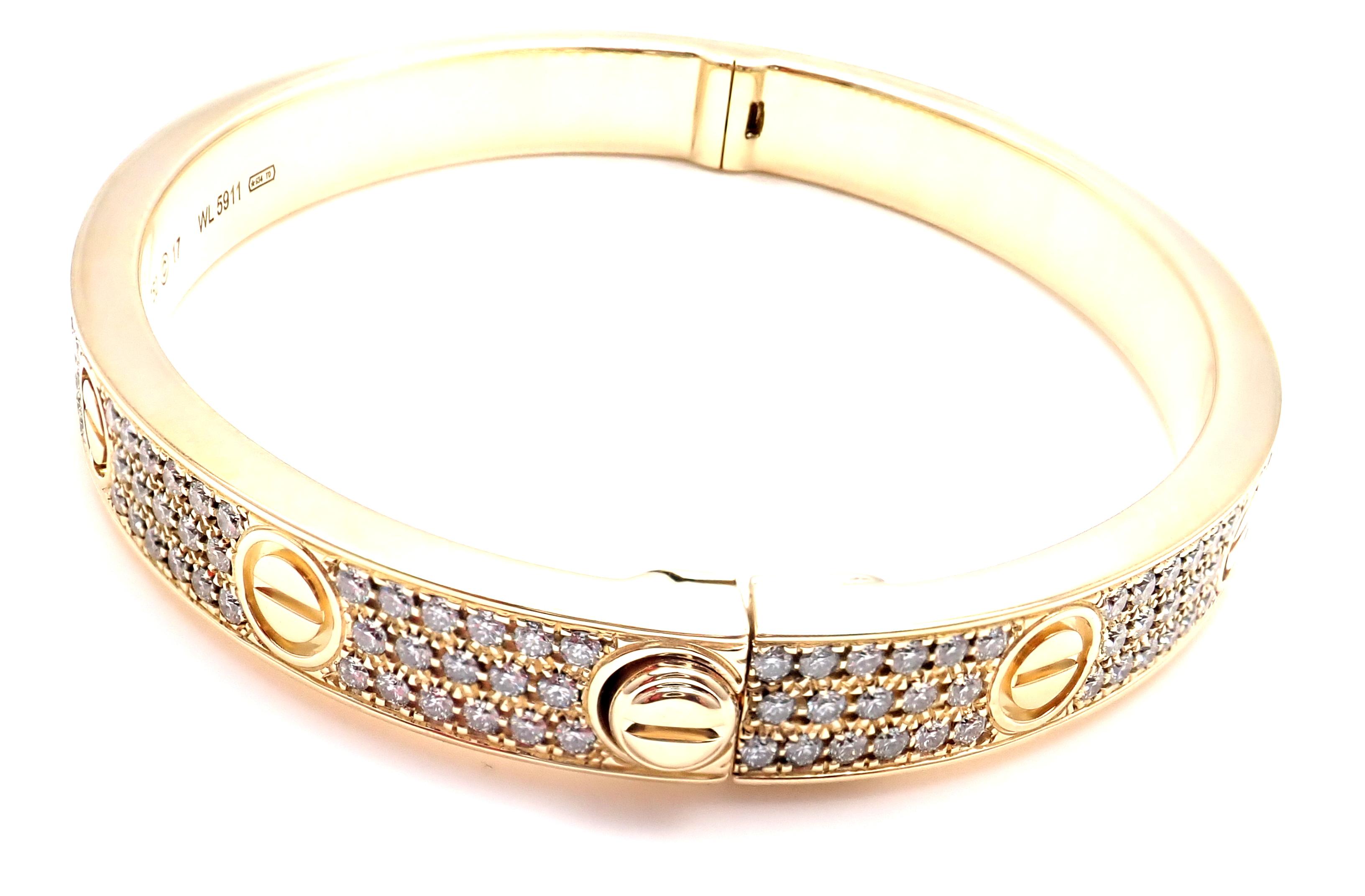 Cartier Love Diamond Paved Yellow Gold Bangle Bracelet 2