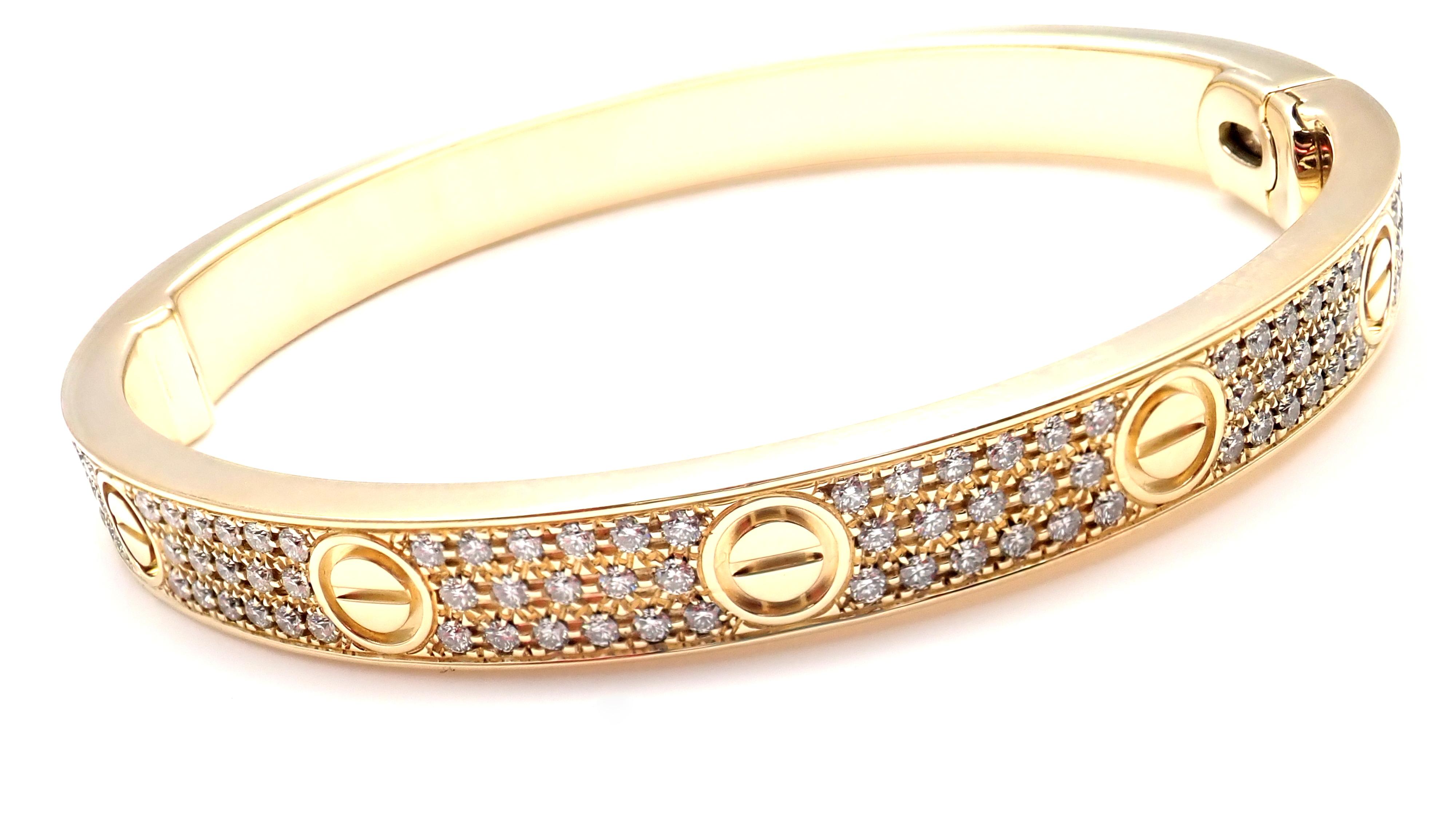 Cartier Love Diamond Paved Yellow Gold Bangle Bracelet 3