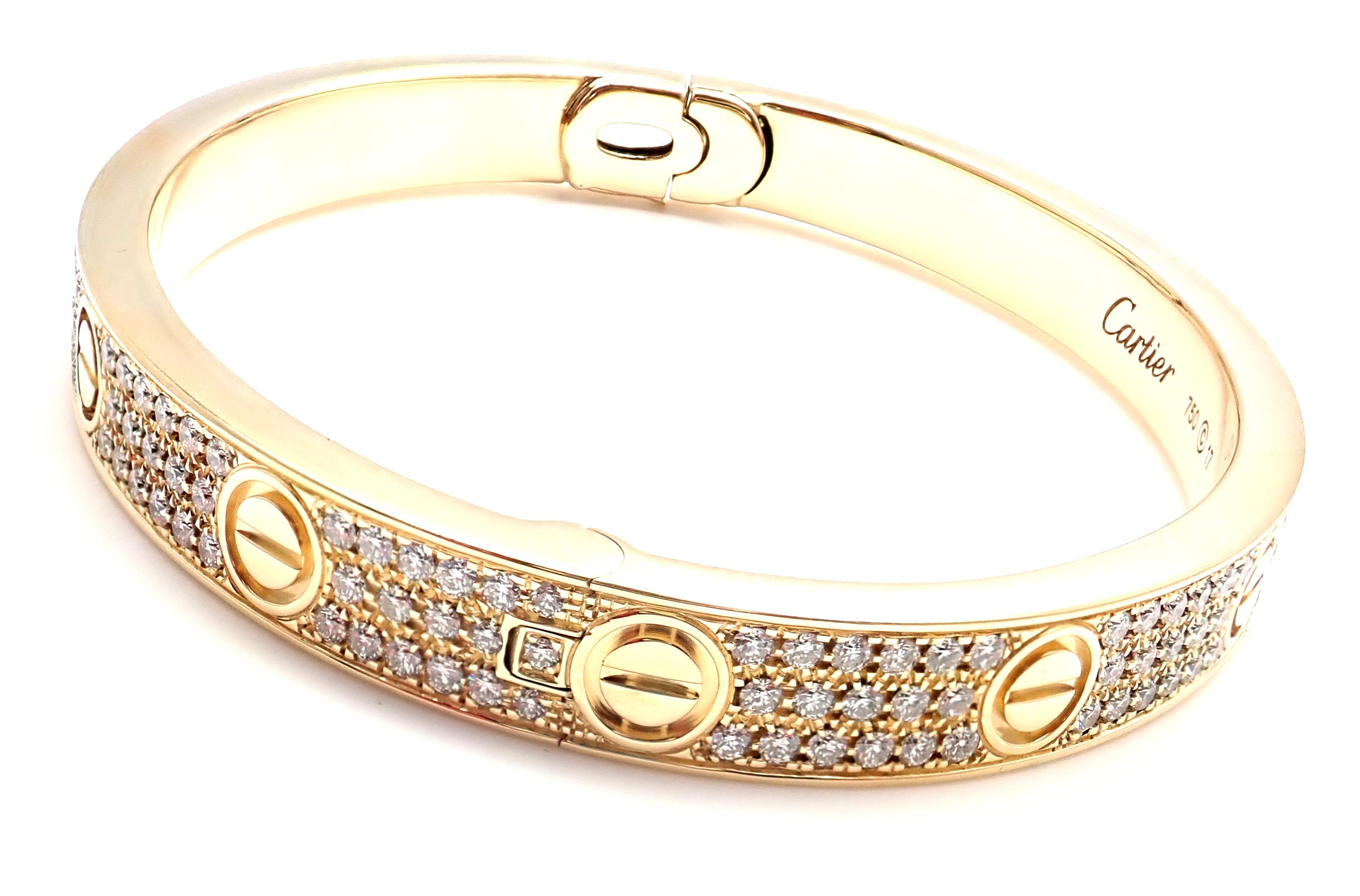 Cartier Love Diamond Paved Yellow Gold Bangle Bracelet 4