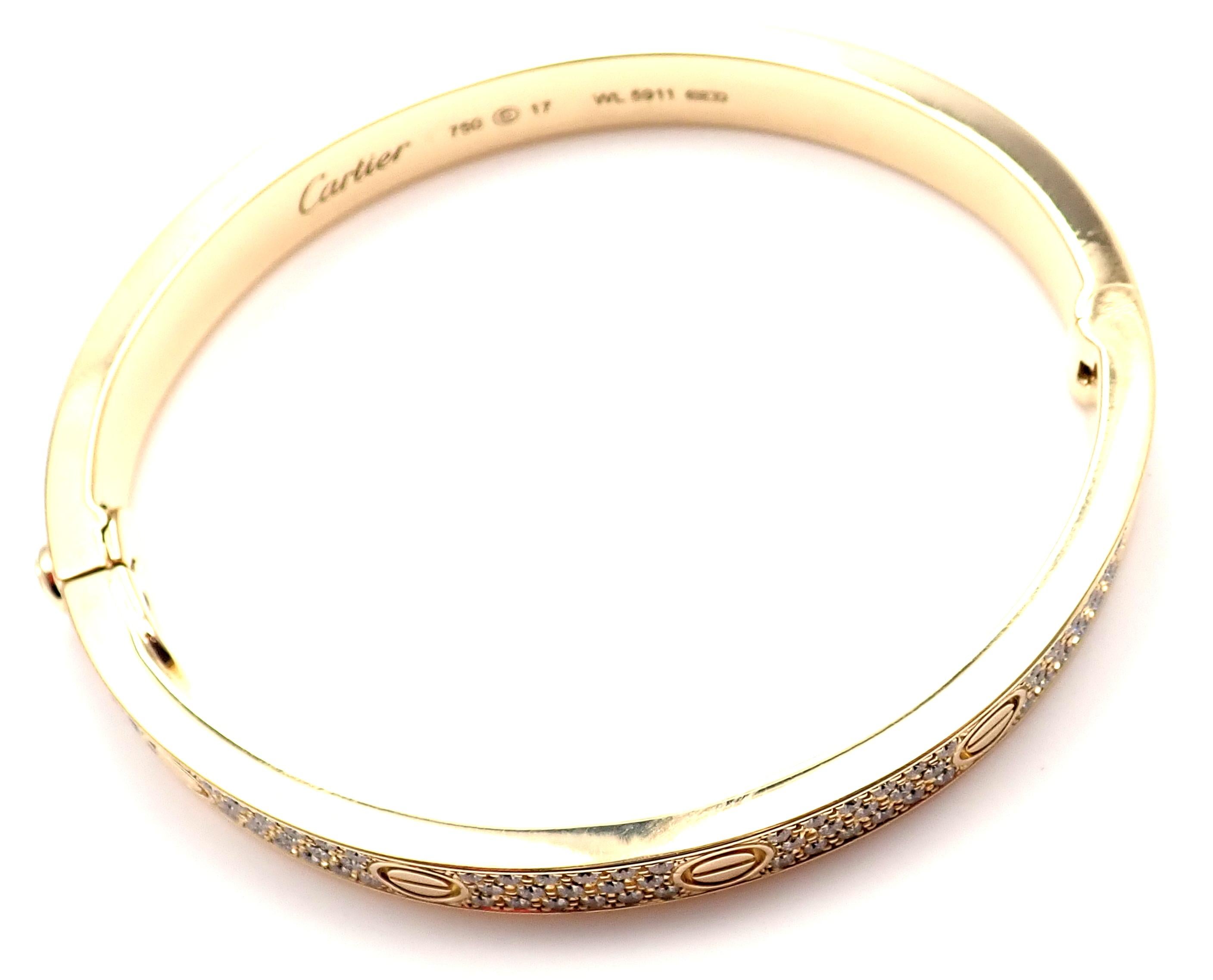 Cartier Love Diamond Paved Yellow Gold Bangle Bracelet 5