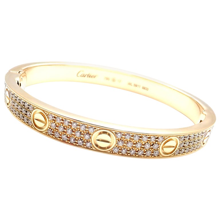 Cartier Love Diamond Paved Yellow Gold Bangle Bracelet at 1stDibs