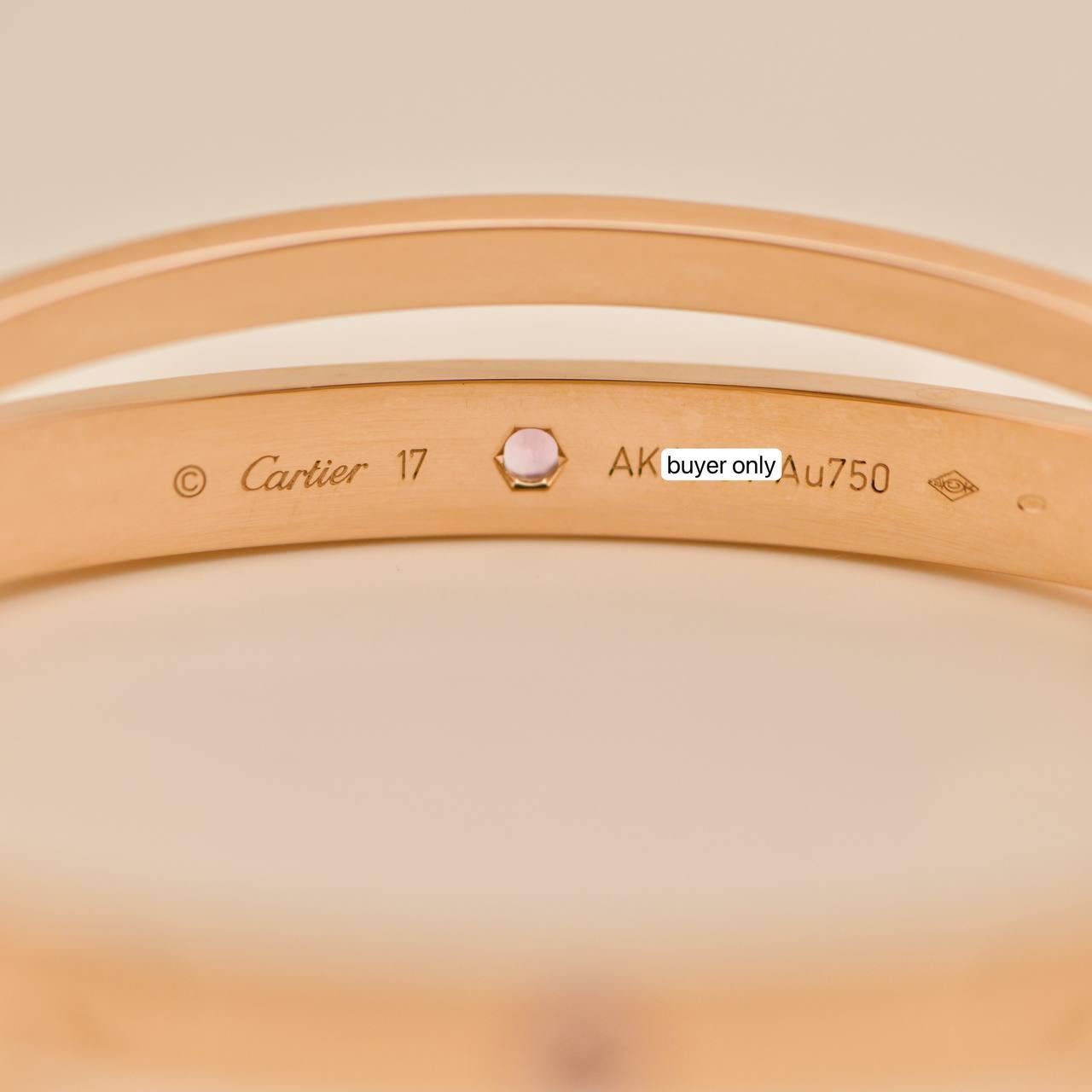 Cartier Love Diamante Zafiro Rosa Oro Rosa 18K Pulsera Doble Talla 17 en venta 2