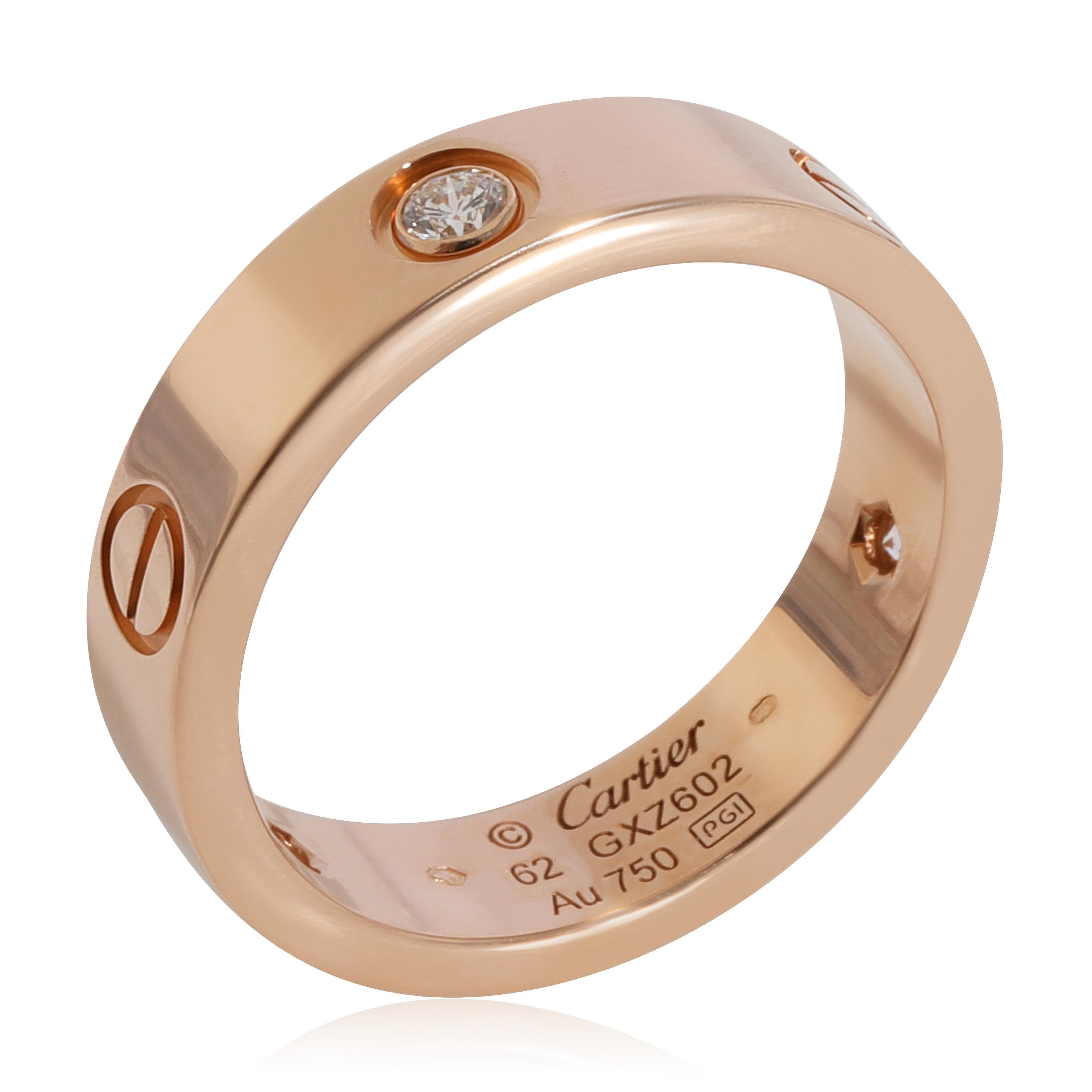 Cartier Love Diamond Ring in 18k Rose Gold 0.22 CTW

PRIMARY DETAILS
SKU: 124777
Listing Title: Cartier Love Diamond Ring in 18k Rose Gold 0.22 CTW
Condition Description: Retails for 3850 USD. In excellent condition and recently polished. Ring size