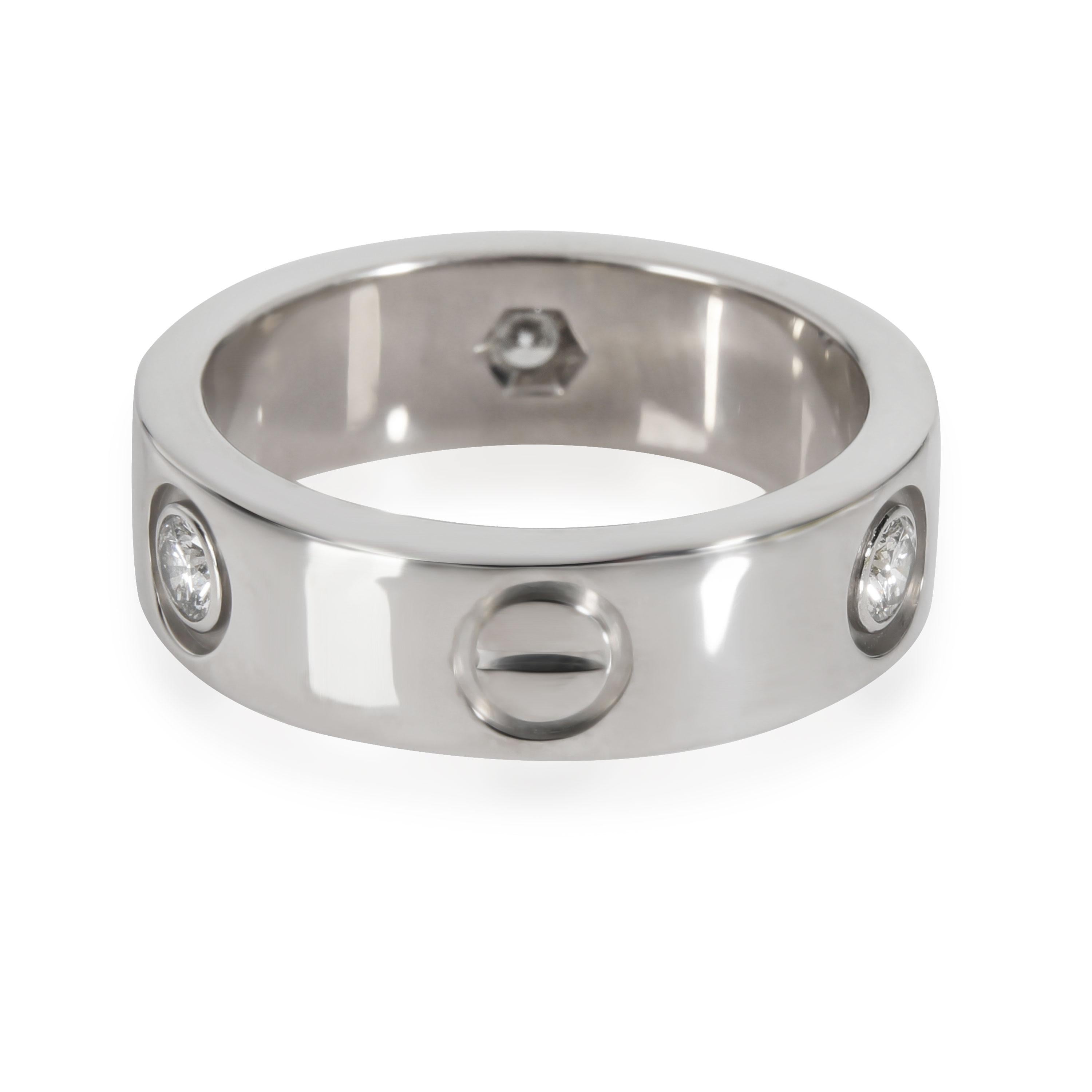 Cartier Love Diamond Ring in 18K White Gold 0.22 CTW

PRIMARY DETAILS
SKU: 112402
Listing Title: Cartier Love Diamond Ring in 18K White Gold 0.22 CTW
Condition Description: Retails for 4100 USD. In excellent condition and recently polished. The ring