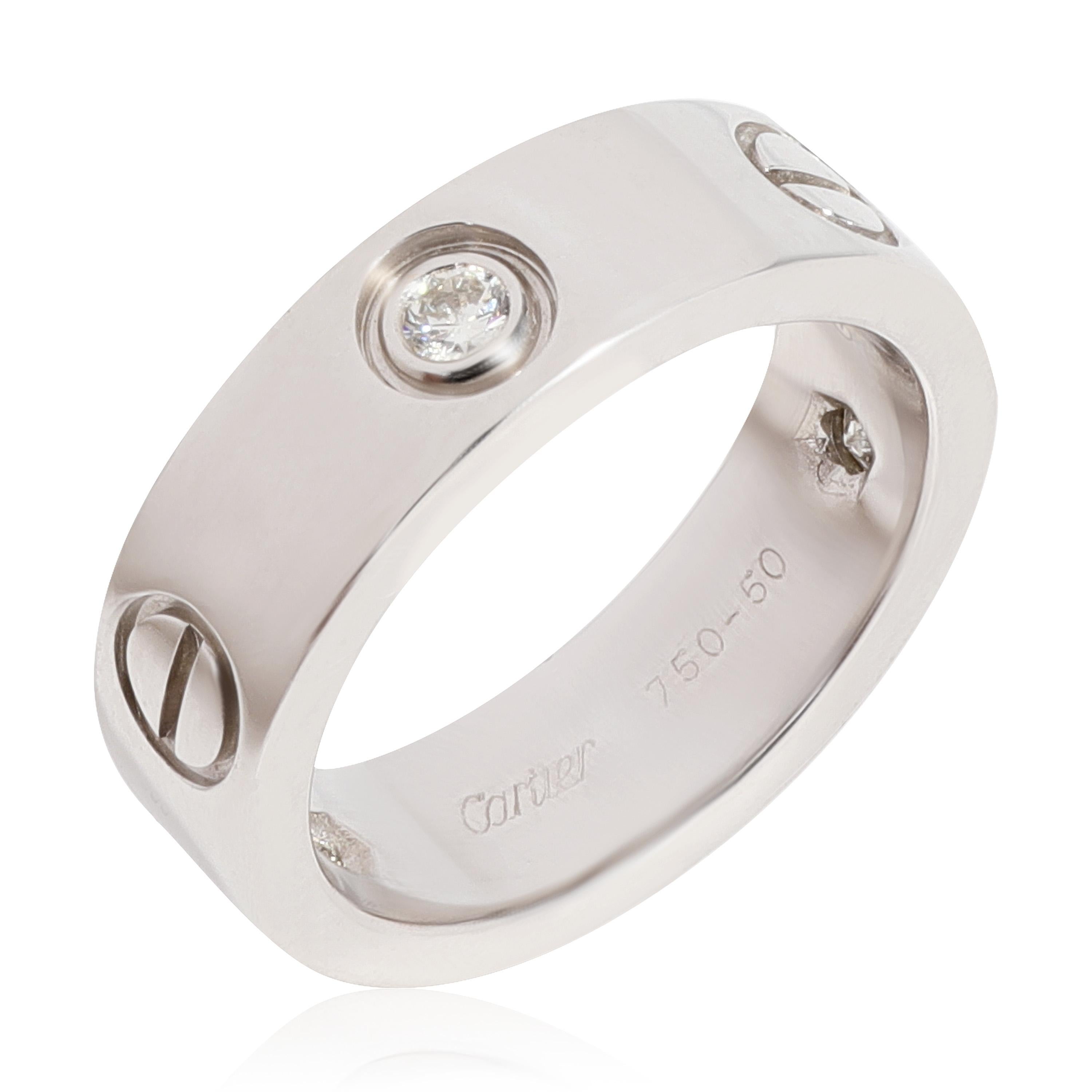 Cartier Love Diamond Ring in 18k White Gold 0.22 CTW

PRIMARY DETAILS
SKU: 118257
Listing Title: Cartier Love Diamond Ring in 18k White Gold 0.22 CTW
Condition Description: Retails for 4100 USD. In excellent condition and recently polished. Ring
