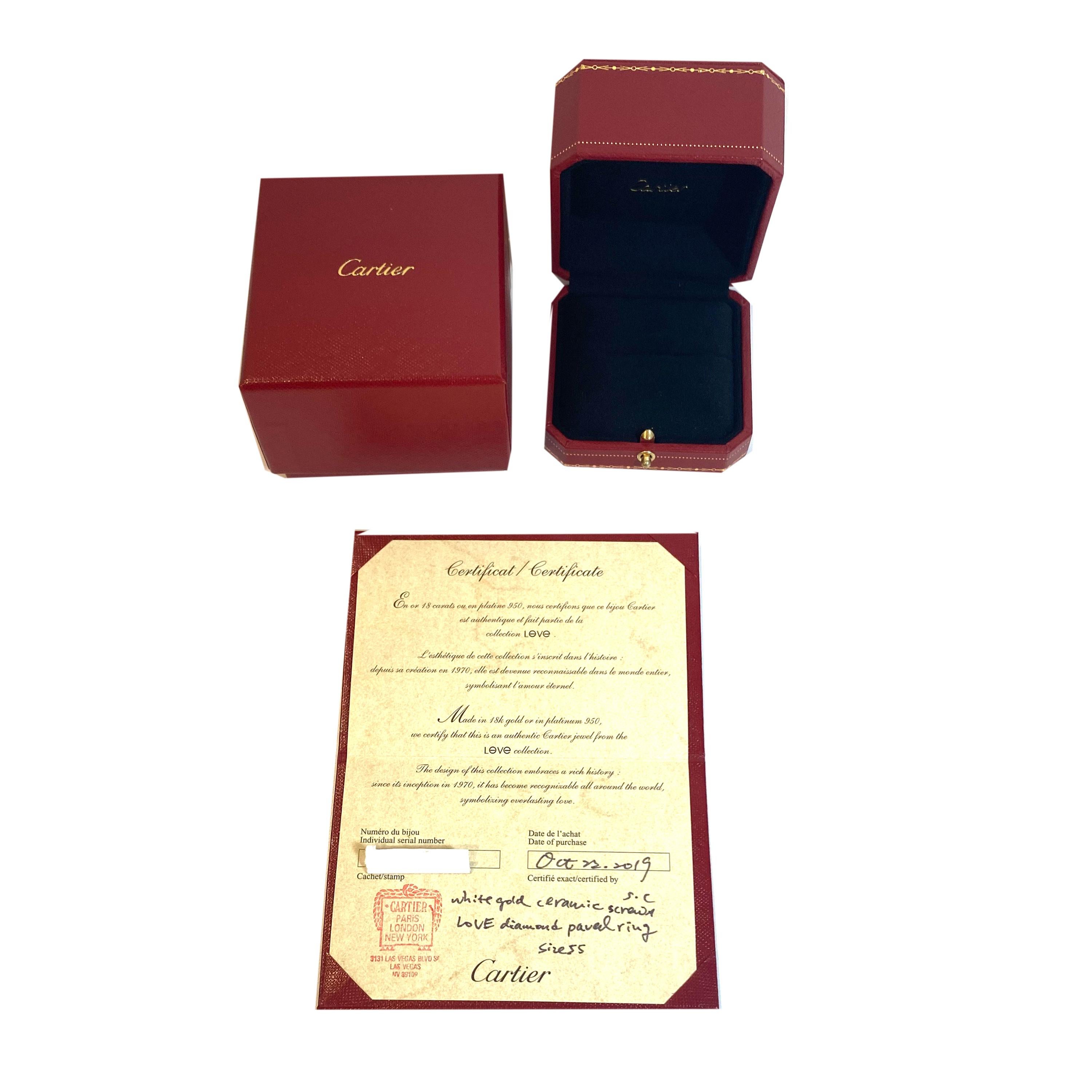 Cartier Love Diamond Ring in 18K White Gold/Ceramic 0.74 CTW In Excellent Condition In New York, NY