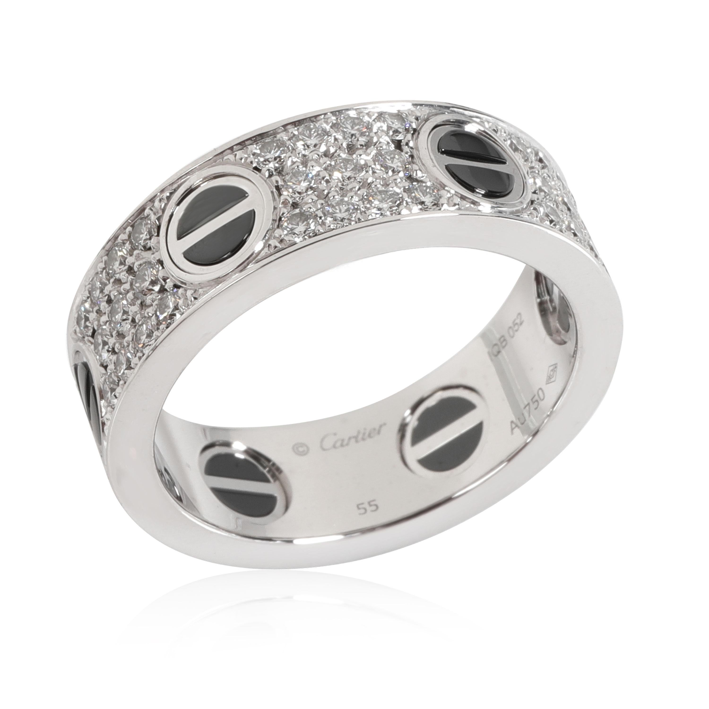 Women's or Men's Cartier Love Diamond Ring in 18K White Gold/Ceramic 0.74 CTW