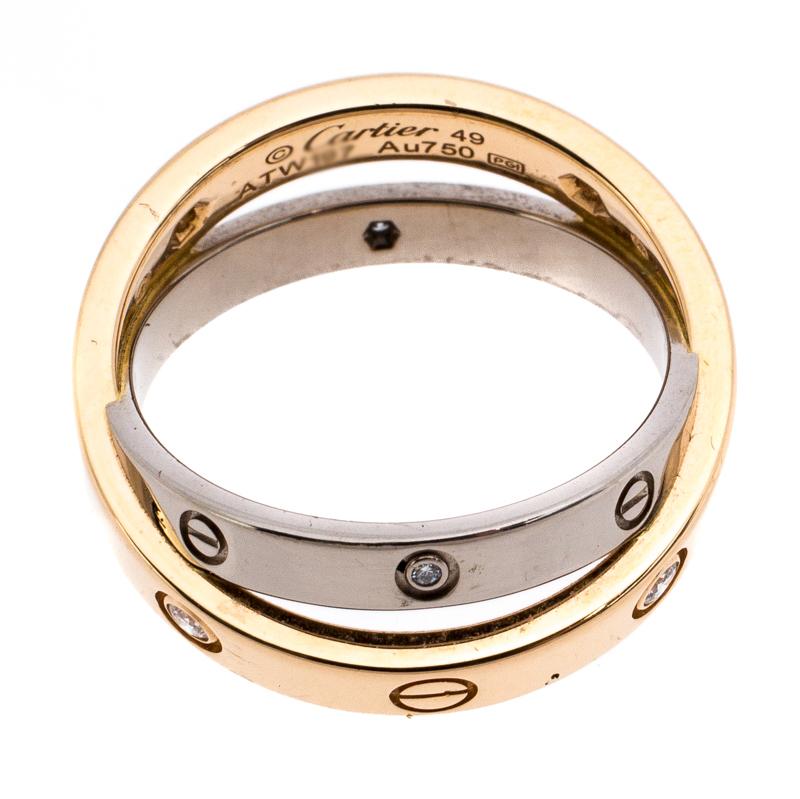 One of the most iconic and loved designs from the house of Cartier, the stunning Love ring is an icon of style and luxury. This is an updated version that arrives in two bands- one in 18k white gold and the other in 18k yellow gold. The rings