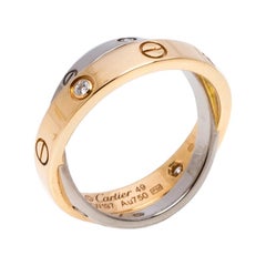 Cartier Love Diamond Two Tone 18K Gold Double Band Ring Size 49