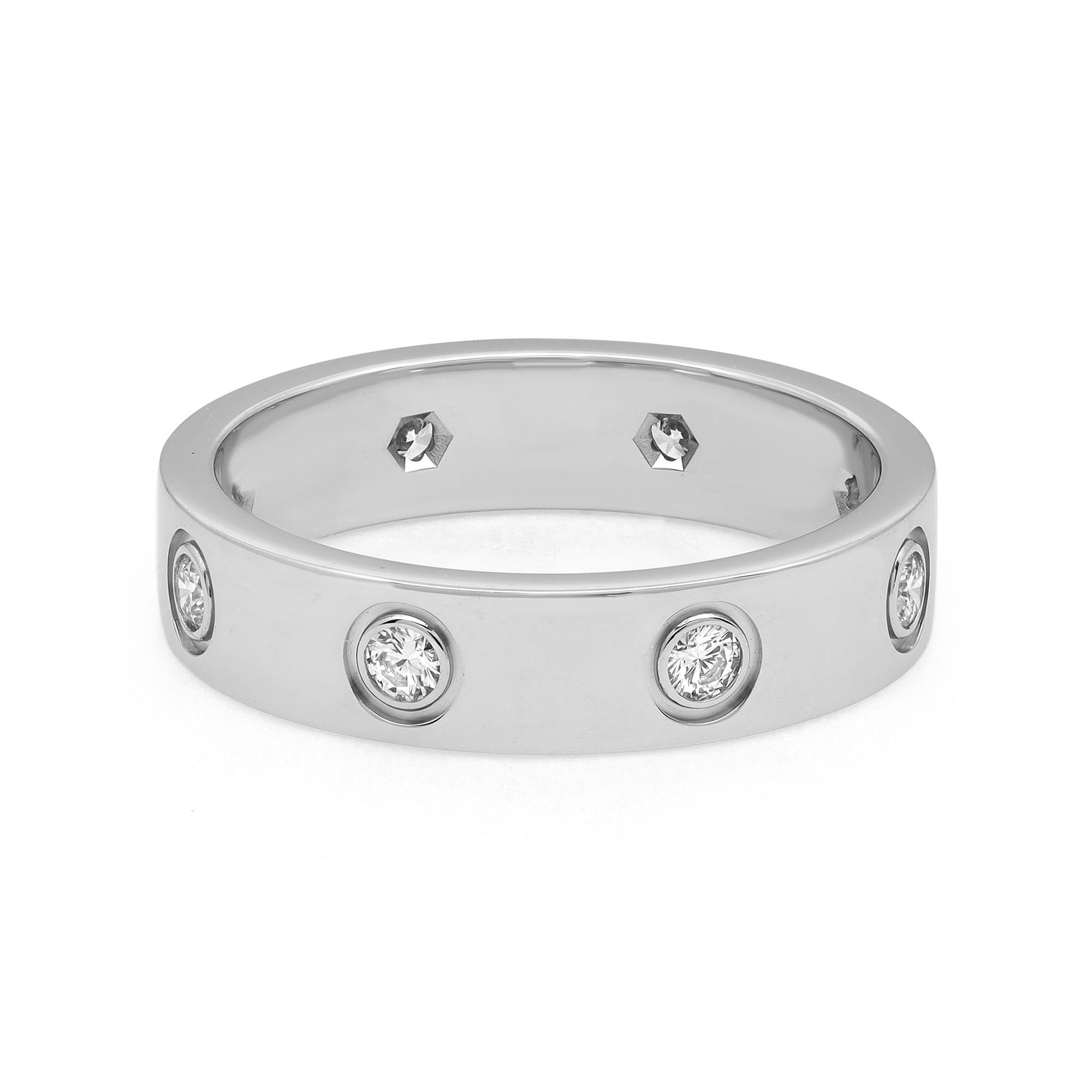 Cartier Love wedding band ring, crafted in 18k white gold. Set with 8 brilliant round cut diamonds totaling 0.19 carat. Width: 4 mm. Ring size 48 US 4.5. Excellent pre-owned condition. Comes with an original box and certificate.
