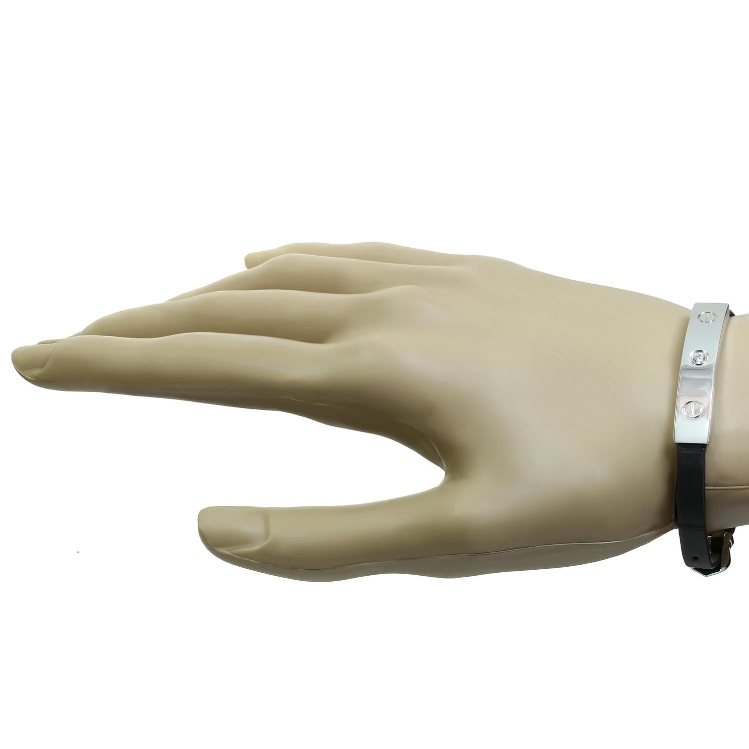 Cartier Love Diamant Weißgold Slide Bar Alligatorlederarmband mit Diamanten im Zustand „Hervorragend“ in New York, NY