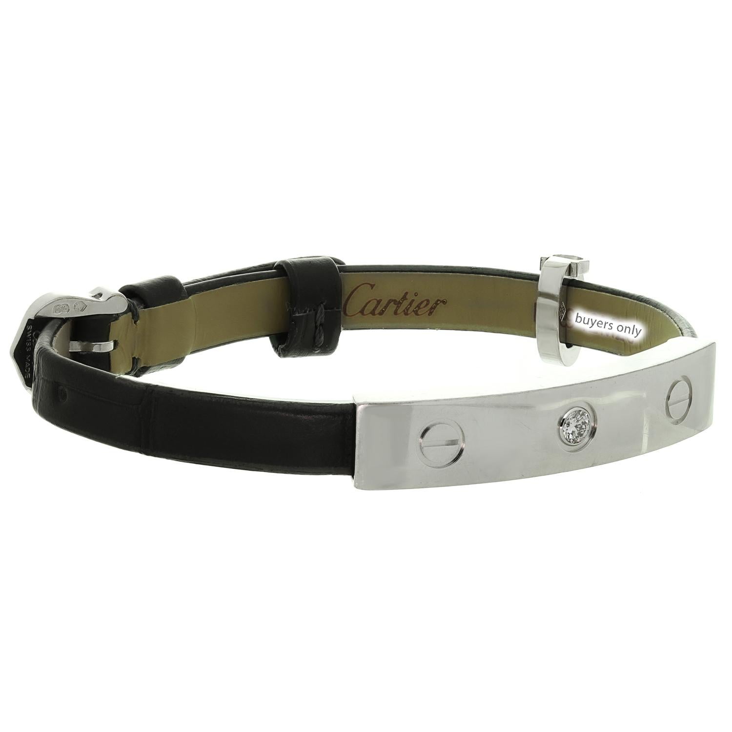 Cartier Love Diamant Weißgold Slide Bar Alligatorlederarmband mit Diamanten für Damen oder Herren