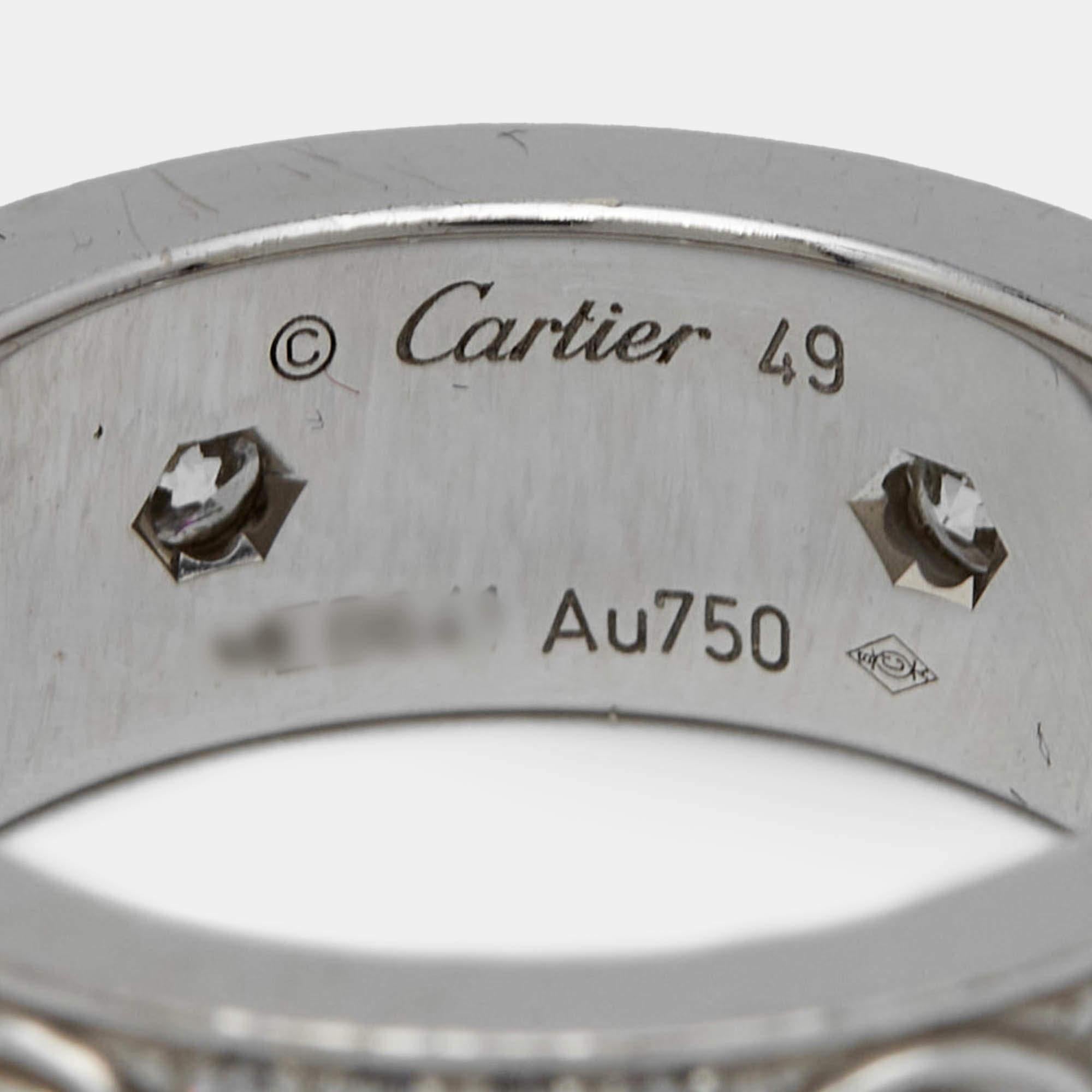 Cartier Love Diamonds 18k White Gold Ring Size 49 For Sale 2