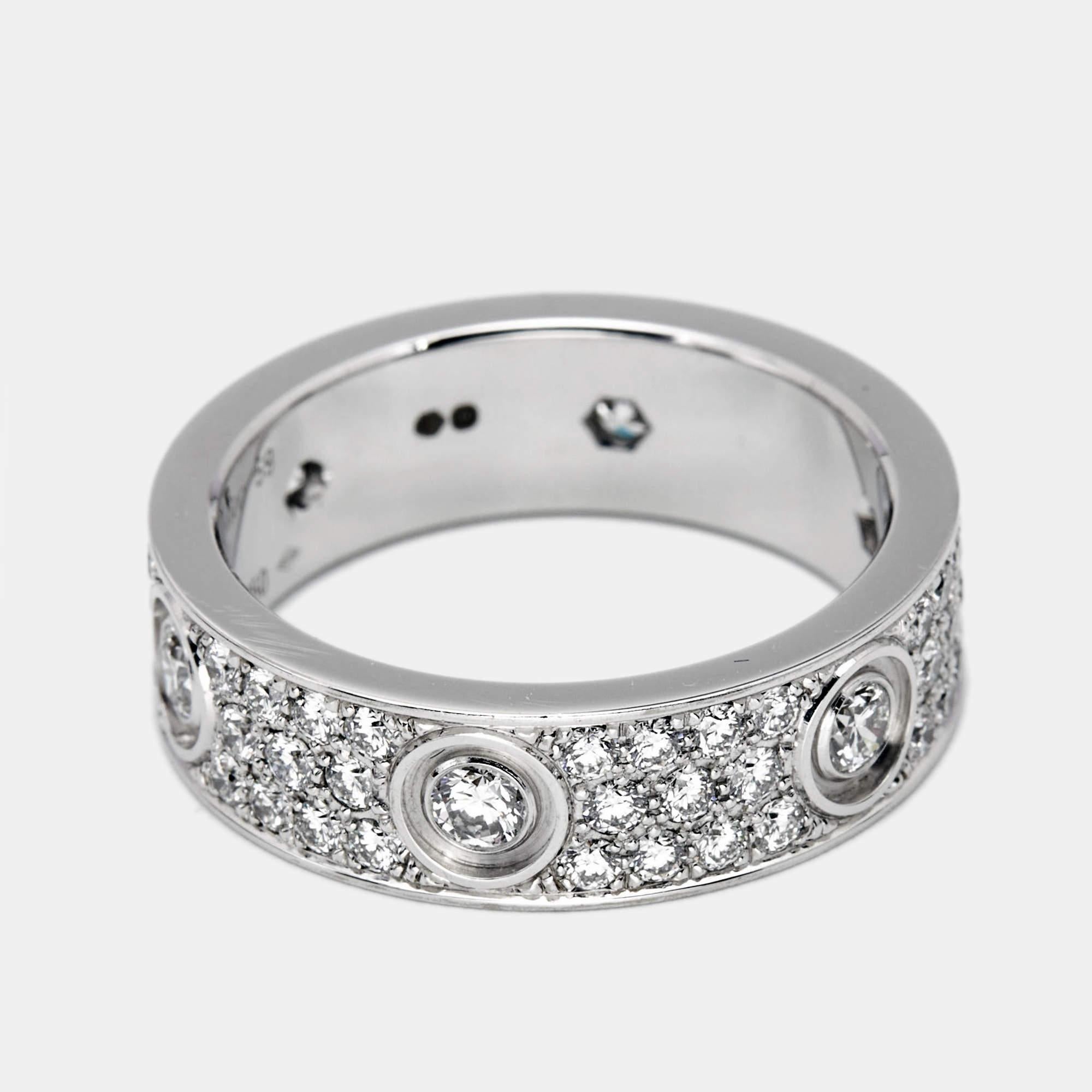 Cartier Love Diamonds 18k White Gold Ring Size 52 In Good Condition In Dubai, Al Qouz 2