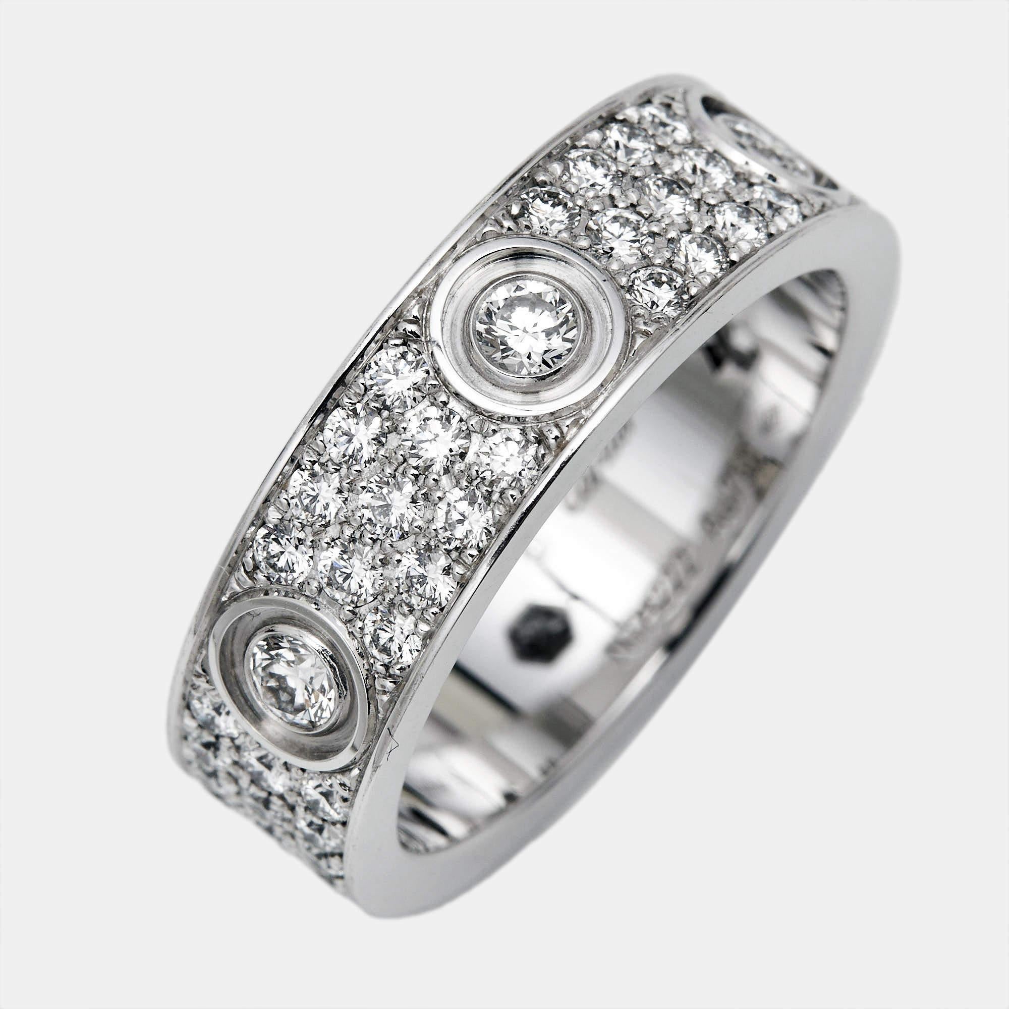Women's Cartier Love Diamonds 18k White Gold Ring Size 52