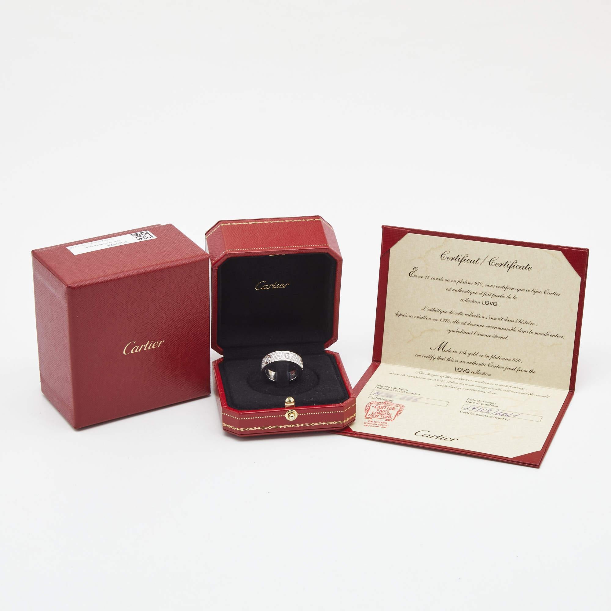 Cartier Love Diamonds 18k White Gold Ring Size 52 1