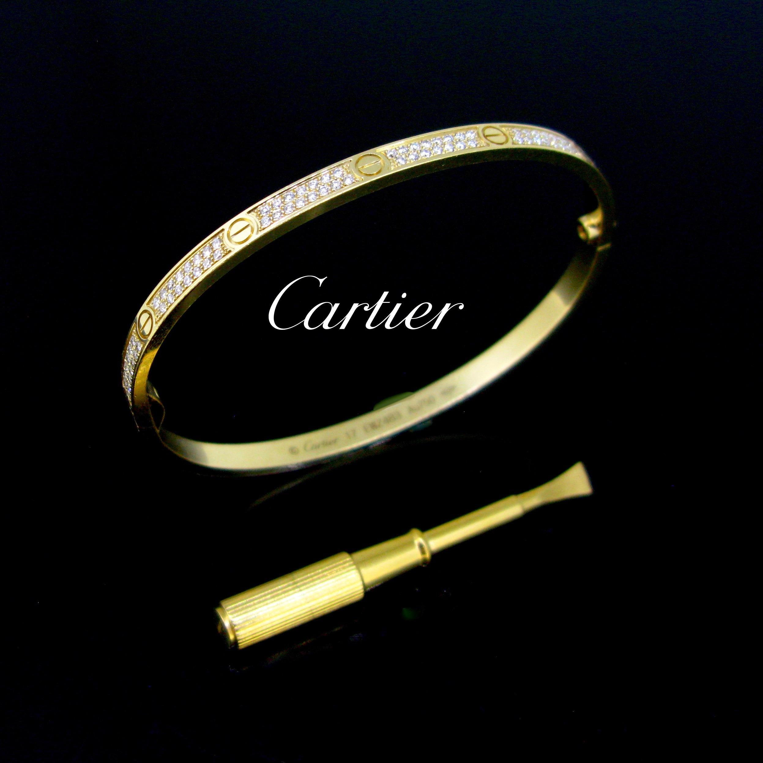 Cartier Love Diamonds Yellow Gold Paved Bangle, Small Size 2
