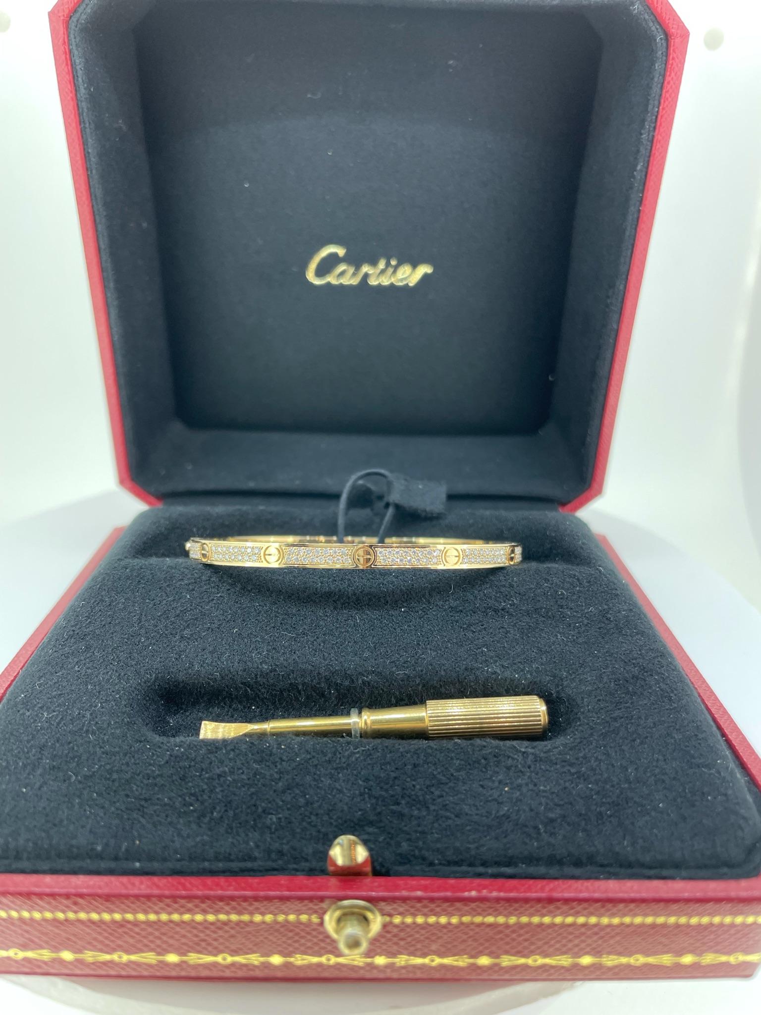 Cartier Love Diamonds Yellow Gold Paved Bangle, Small Size 3