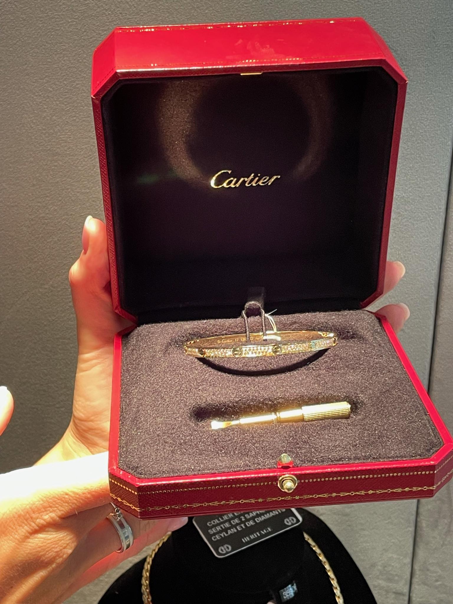 Cartier Love Diamonds Yellow Gold Paved Bangle, Small Size 4