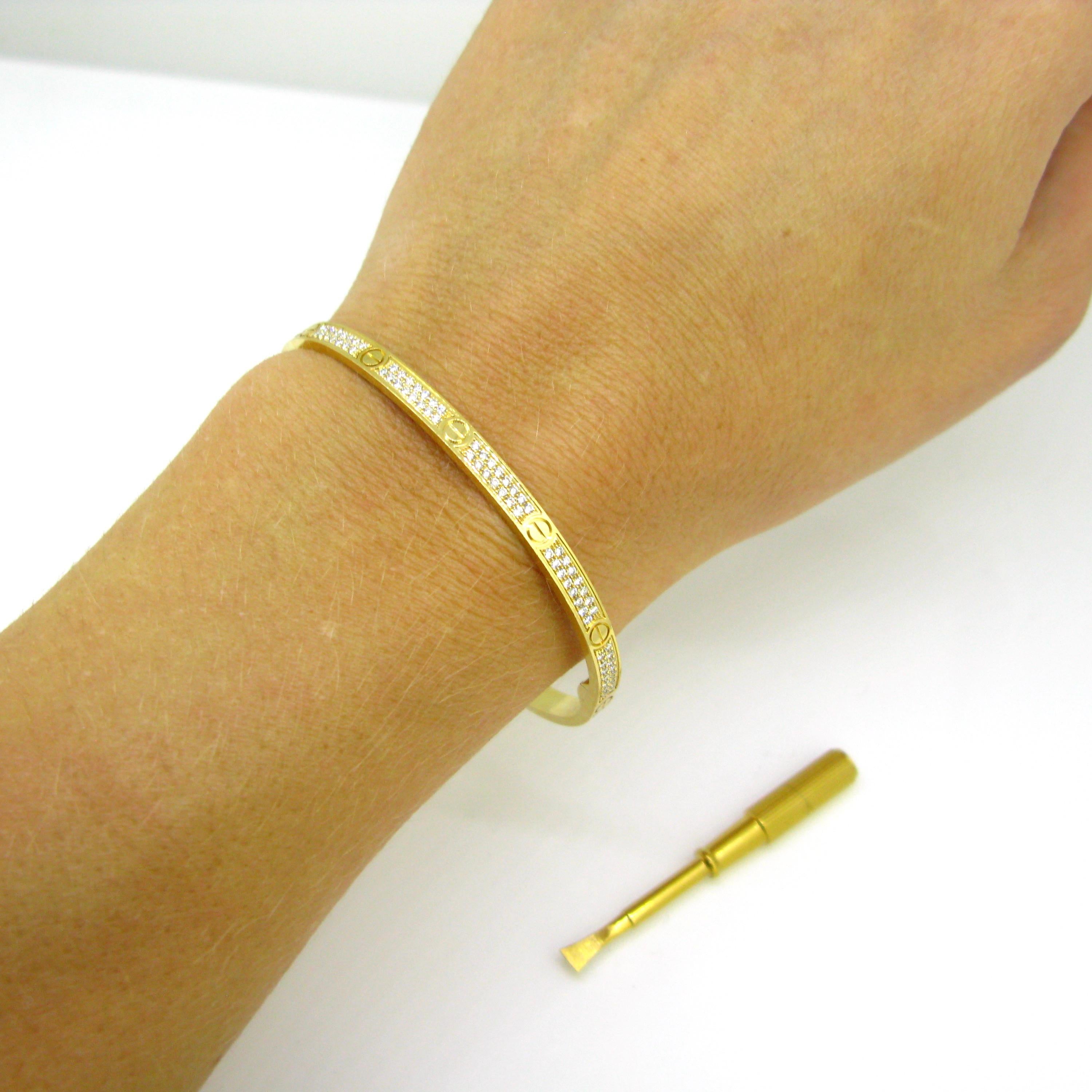 Cartier Love Diamonds Yellow Gold Paved Bangle, Small Size 1