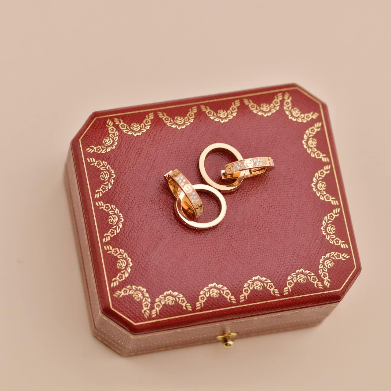 Orecchini Cartier Love a doppio cerchio con diamante in oro rosa 18 carati In condizioni ottime in vendita a Banbury, GB