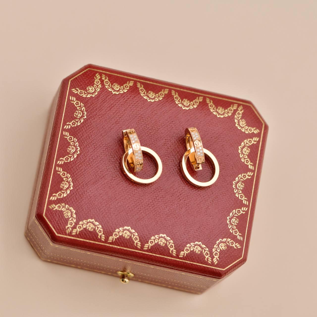 da uomo o donna Orecchini Cartier Love a doppio cerchio con diamante in oro rosa 18 carati in vendita