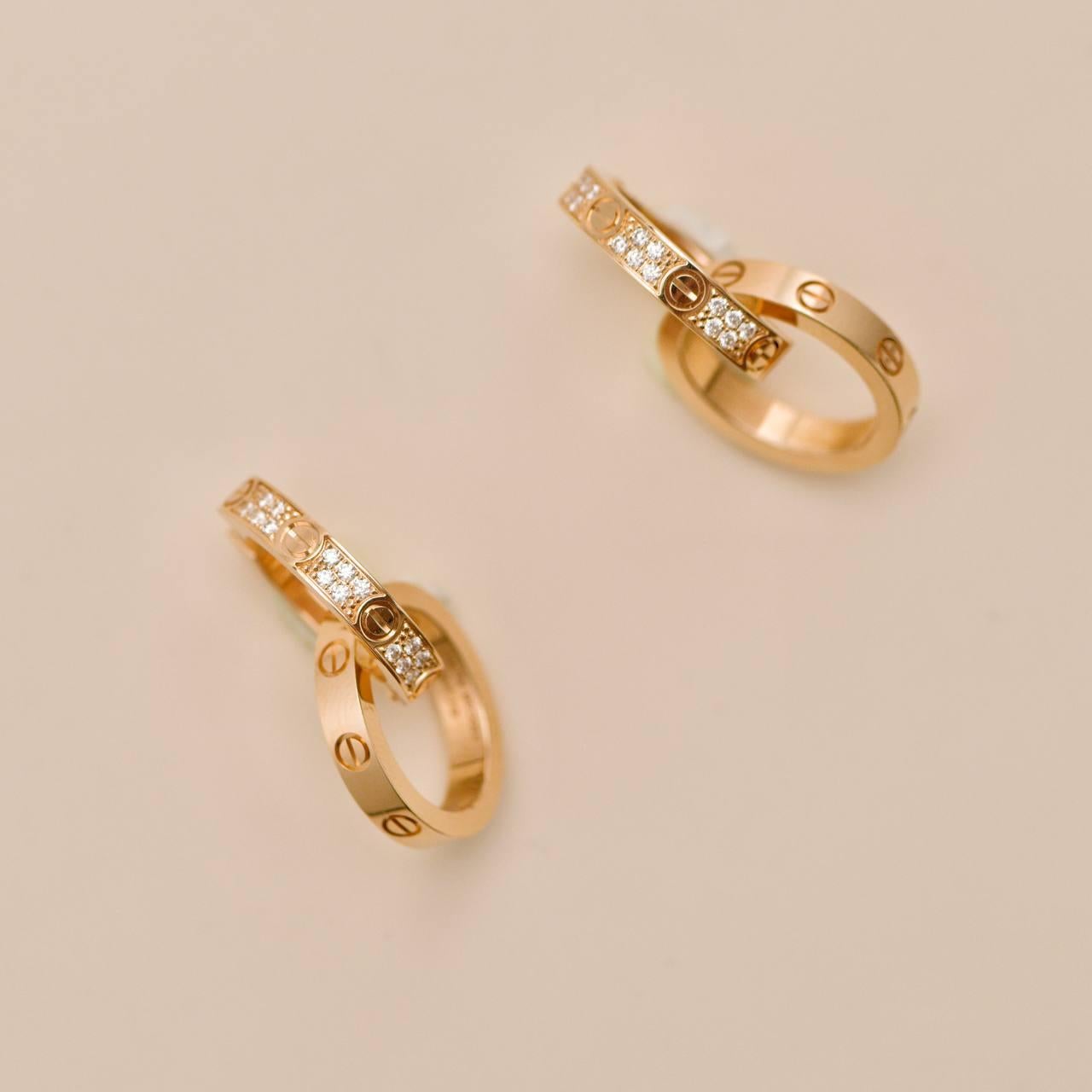 Orecchini Cartier Love a doppio cerchio con diamante in oro rosa 18 carati in vendita 1