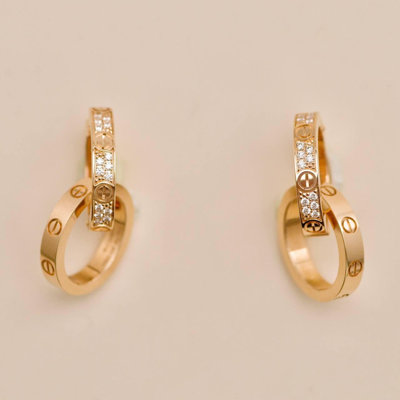 Orecchini Cartier Love a doppio cerchio con diamante in oro rosa 18 carati in vendita 2