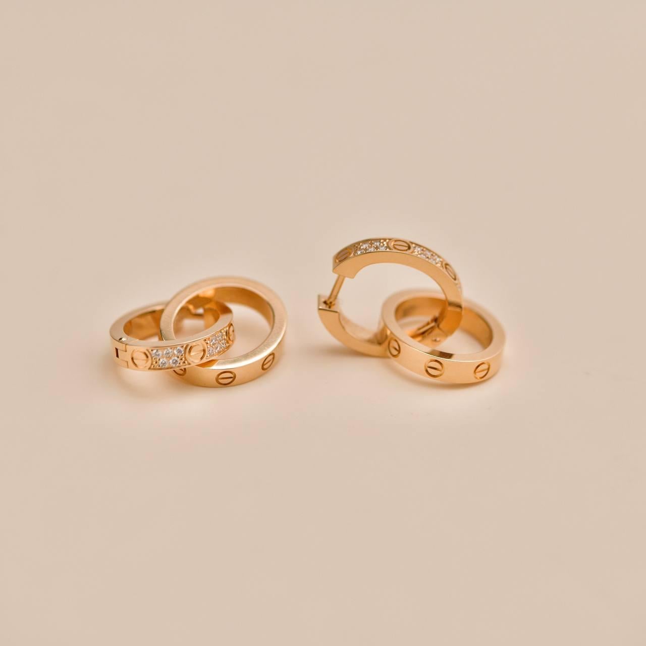 Orecchini Cartier Love a doppio cerchio con diamante in oro rosa 18 carati in vendita 3