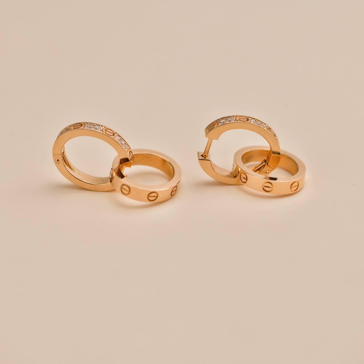 Orecchini Cartier Love a doppio cerchio con diamante in oro rosa 18 carati in vendita 4