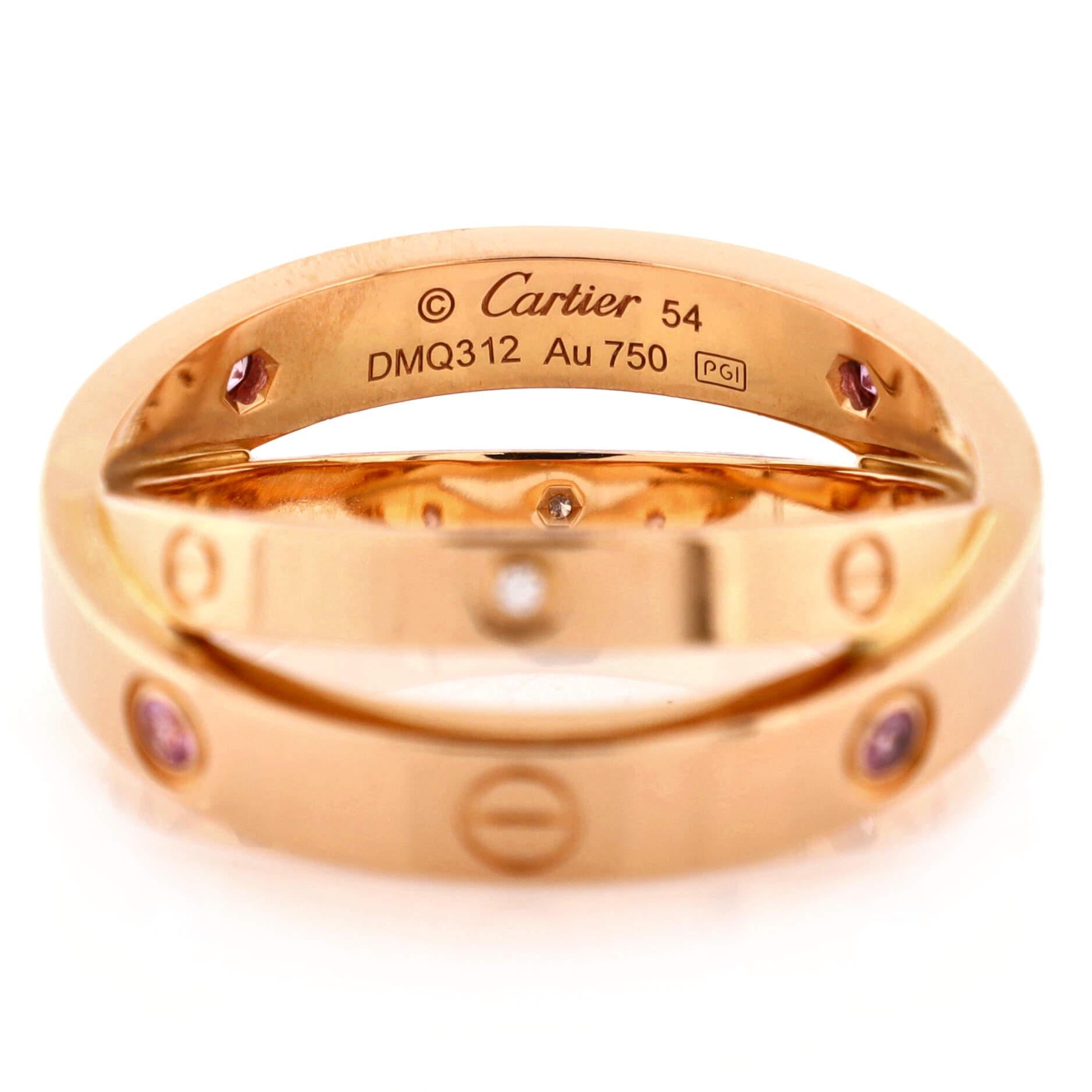 da uomo o donna Doppio anello Cartier Love in oro rosa 18 carati con zaffiri rosa e diamond